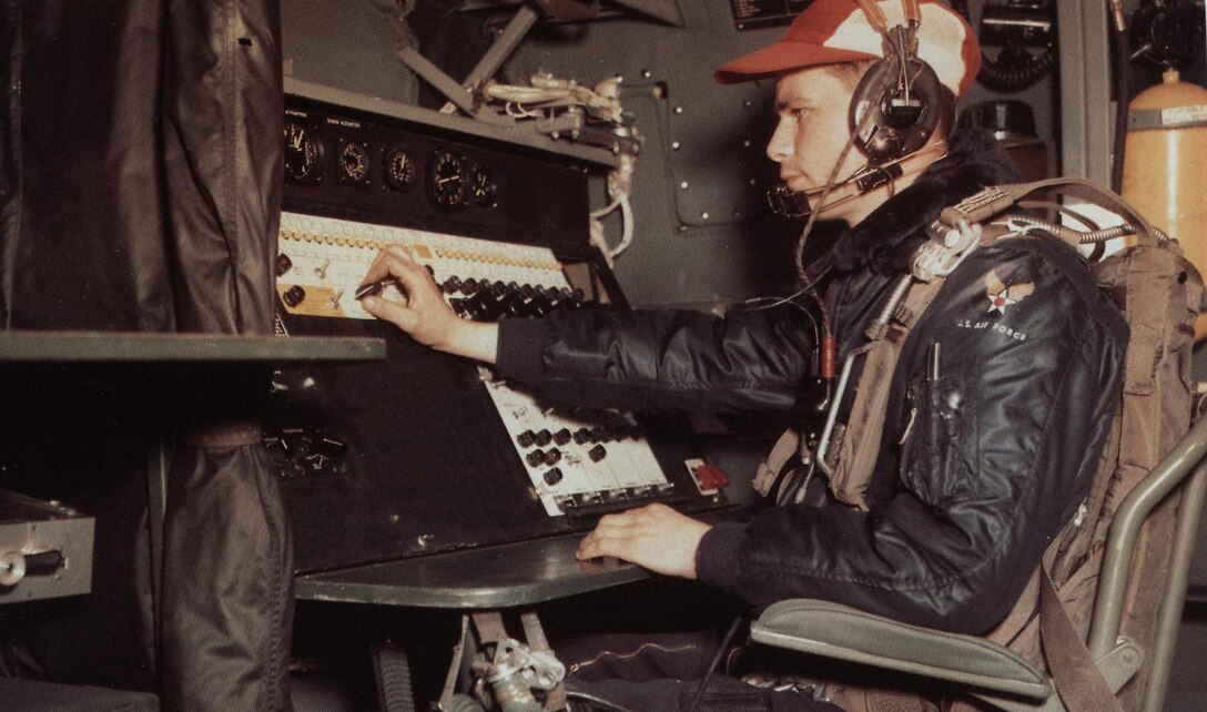 A photo technician operates his console in a RB-36 Peacemaker. The RB-36 was equipped with 14 cameras and other special equipment necessary in long-range high altitude reconnaissance, allowing an aircrew photographer to take high quality photos from an altitude of 30,000 feet altitude. After photos were taken by an RB-36 photographer, a photo technician could develop the film in flight using a small darkroom onboard.  (U.S. Air Force courtesy photo)