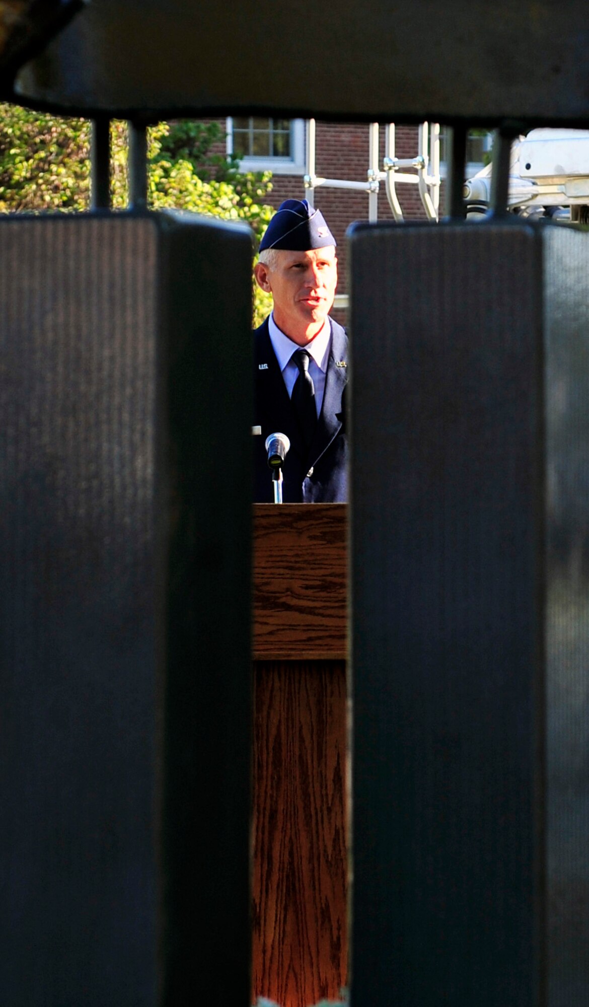 Col. David Almand, 375th Air Mobility Wing commander, speaks during the 2012 9/11 remembrance ceremony on Scott Air Force Base, Ill. (U.S. Air Force photos by Staff Sgt. Stephenie Wade)
