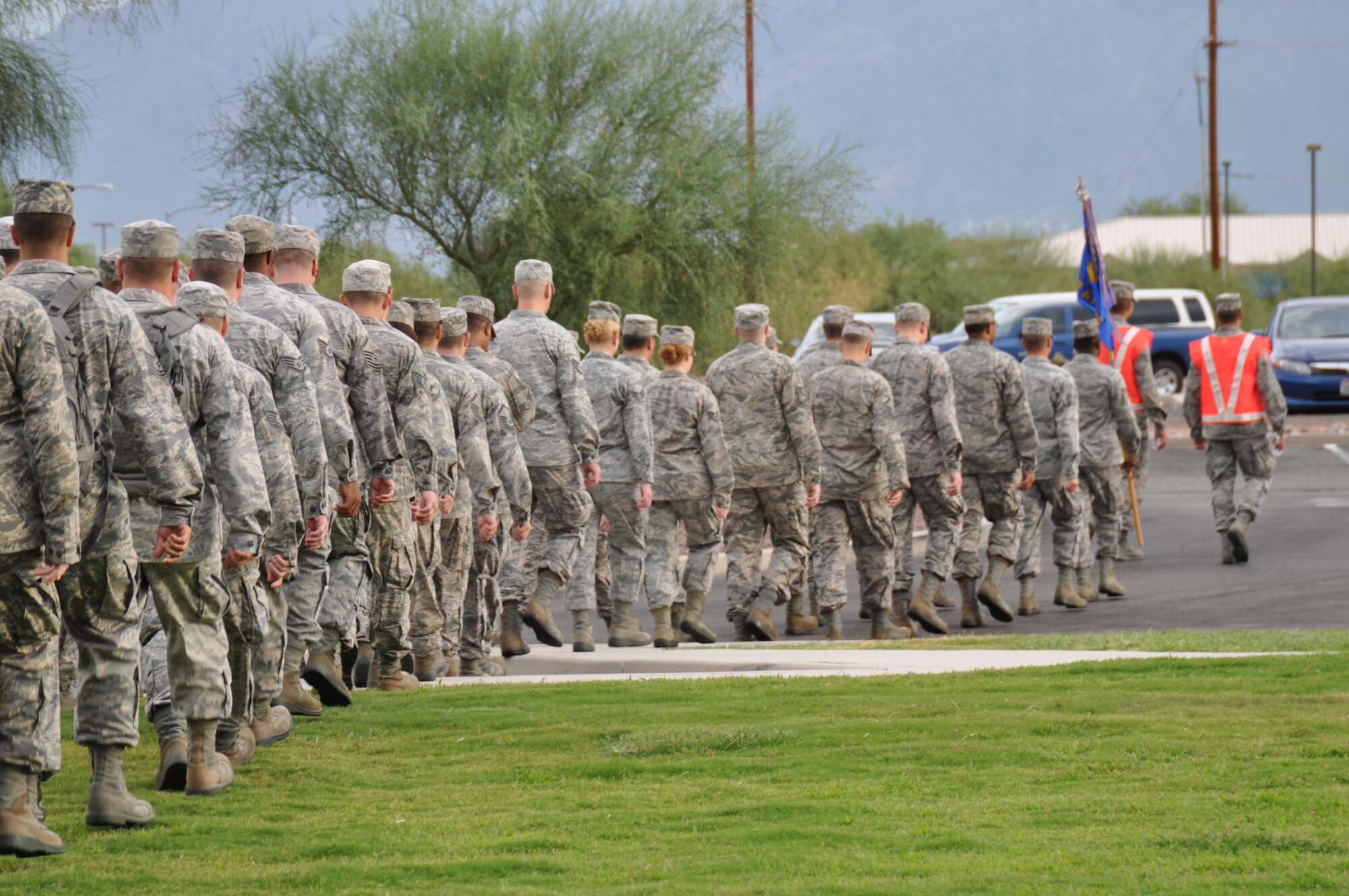 The 612th Air Communications Squadron departs after completing a Memorial March to honor 9/11 victims, Sept. 11. (U.S. Air Force photo by Master Sgt. Kelly Ogden). 