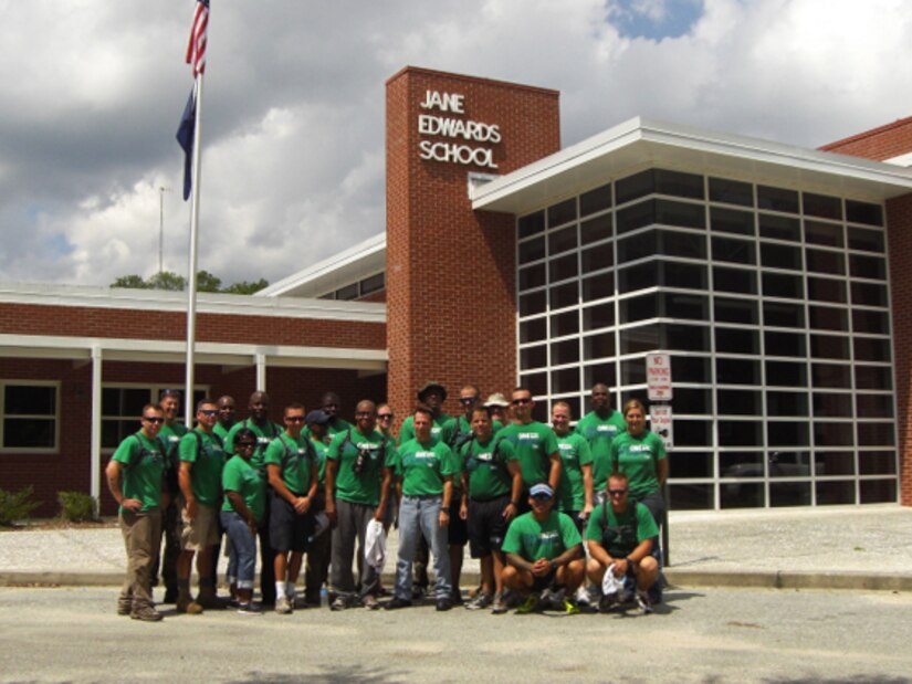 The Lowcountry Chief Petty Officers Association and their chief selects wrap up their work Sept. 7, at Jane Edwards Elementary School, Edisto Island, S.C. The Day of Caring, organized locally by the Trident United Way, saw more than 8,500 volunteers working on more than 300 projects around the Lowcountry. (U.S. Navy photo/Chief Petty Officer Michael Vira)