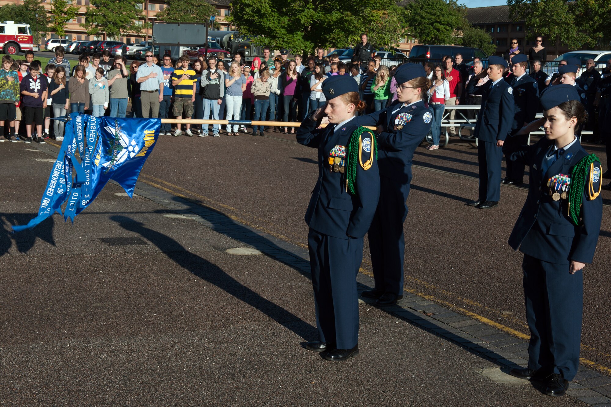 RAF ALCONBURY, United Kingdom - The Alconbury High School JROTC hosted the 423rd Air Base Group 9/11 Remembrance Ceremony at the school flagpole Sept. 11. This year marked the 11th anniversary of the attacks. (U.S. Air Force photo by Master Sgt. John Barton)
