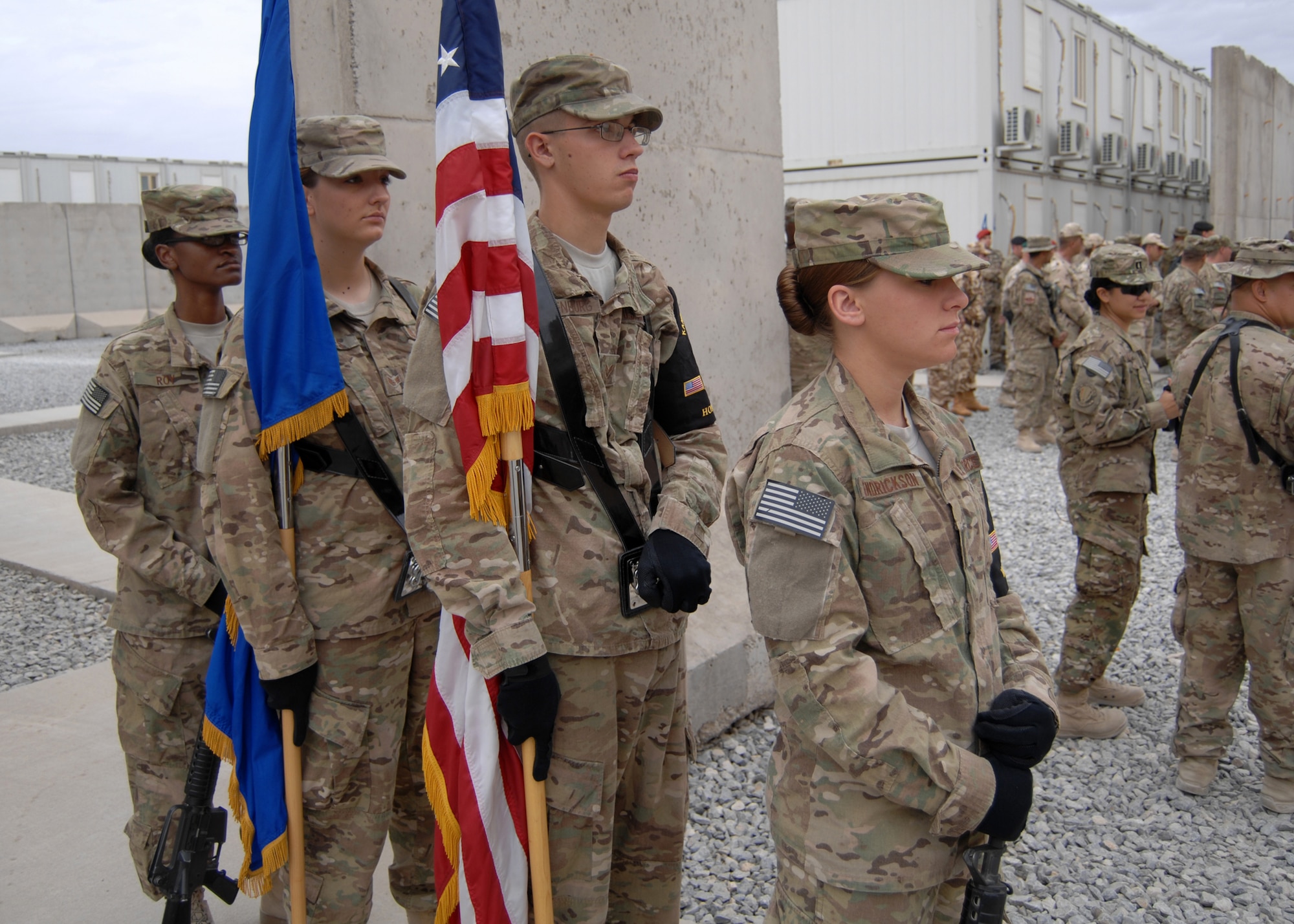 Members of the 451st Air Expeditionary Wing Honor Guard await the start of the 9/11 Memorial Ceremony here today. (U.S. Air Force photo/Master Sgt. Russell Martin)