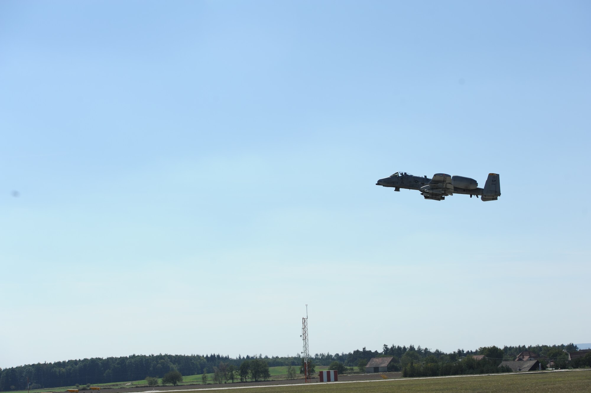 NAMEST AIR BASE, Czech Republic -- An 81st Fighter Squadron A-10 Thunderbolt II takes off for a close air support and forward air control mission Sept. 10, during Ramstein Rover 2012 here. RARO 12 is a NATO-partnership building exercise involving more than 16 nations. A-10 Thunderbolt IIs from the 81st FS are participating in the exercise to provide close air support to partnering nations and practice forward air control missions with their NATO allies in international security assistance force realistic scenarios. Participating in exercises like RARO 12 ensures effective employment of airpower in support of alliance or coalition forces while mitigating risks to civilians in contingency operations.  (U.S. Air Force photo by Senior Airman Natasha Stannard/Released)