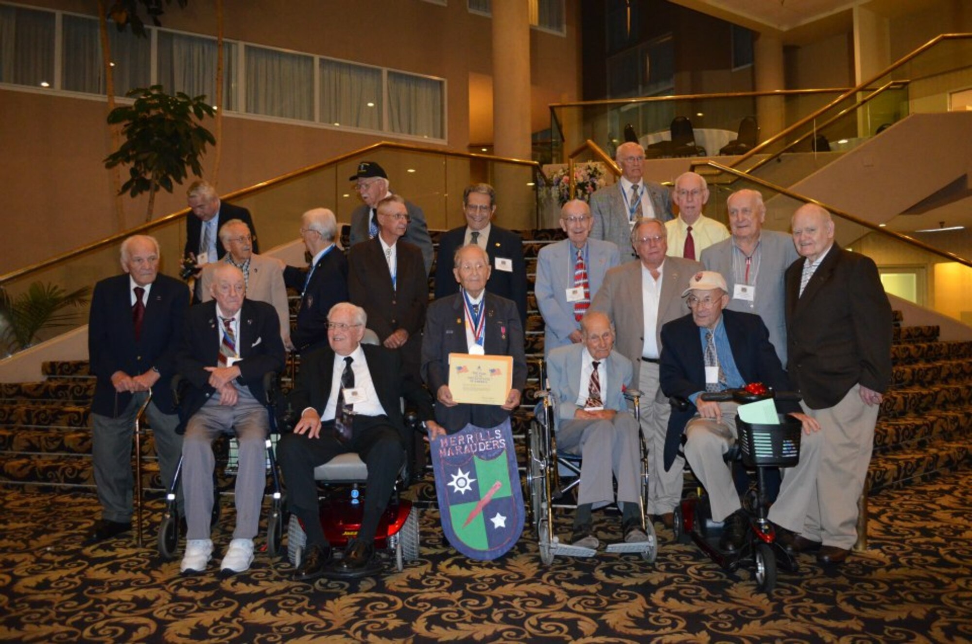 Merrill’s Marauders veterans gather for a group photo during their 66th annual reunion in Louisville, Ky., Sept. 1, 2012. Merrill’s Marauders was a long-range penetration unit specializing in jungle warfare behind the lines of Japanese held Burma. (Photo courtesy of U.S. Air Force Col. Jeffery Decker)
