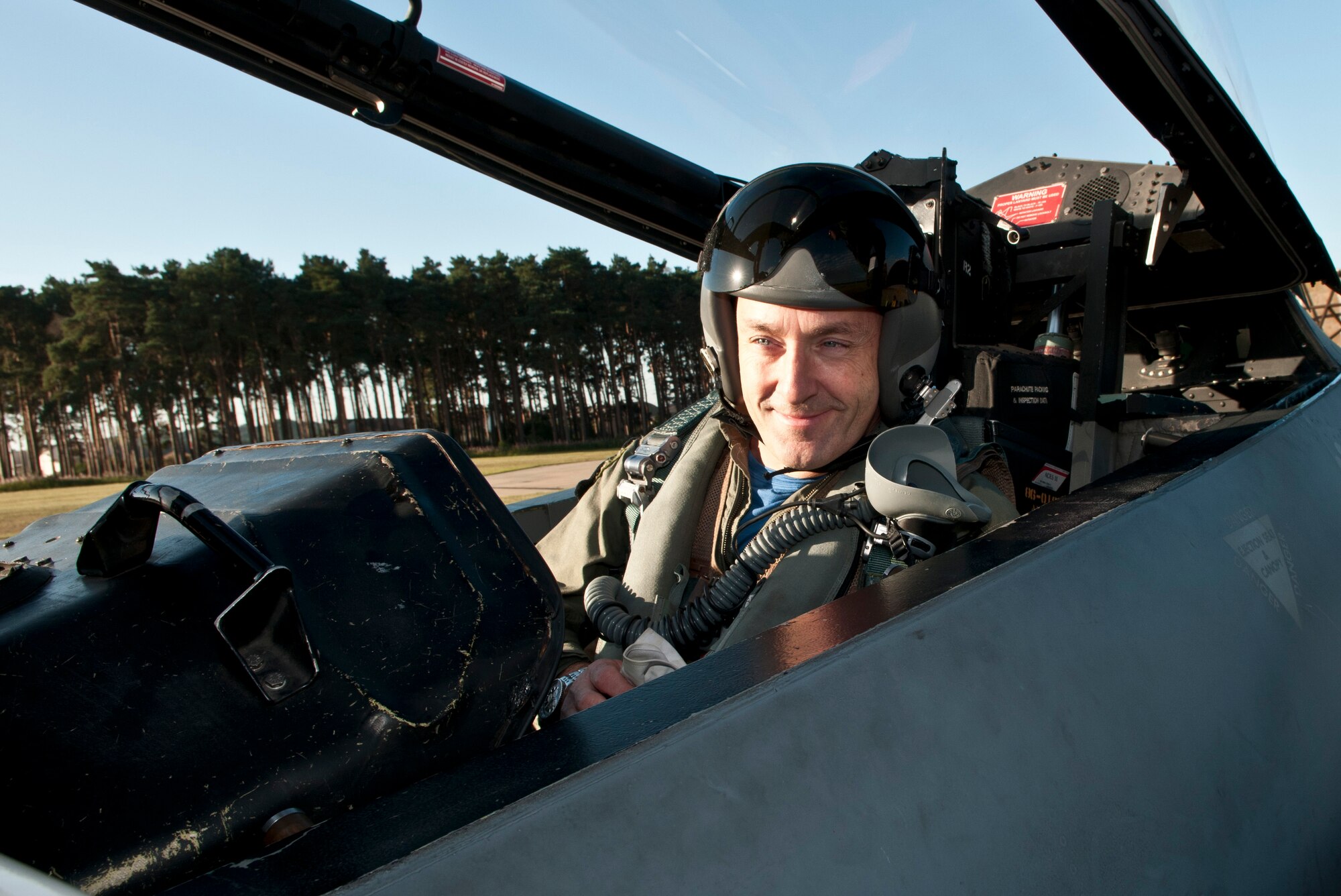 ROYAL AIR FORCE LAKENHEATH, England - Colin Wills, former 493rd Fighter Squadron honorary commander, sits in the cockpit of an F-15D Eagle Sept. 7, 2012. Wills received an incentive flight with the 493rd FS to better understand the capabilities of the F-15 and to thank him for his service as the squadron’s honorary commander. (U.S. Air Force photo by Senior Airman Connor Estes)