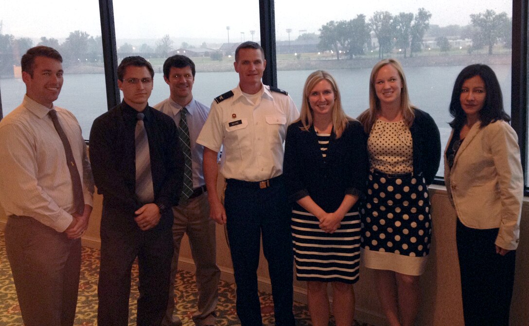 Emerging leaders from the U.S. Army Corps of Engineers North Atlantic Division pose with division commander Kent D. Savre at the Strategic Leaders Conference in Little Rock, Ark., Aug. 9. From left, Thomas Booth from Norfolk District, Andrew Jordan from New England District, Adrian Leary from Philadelphia District, Col. Kent Savre, Erin Mahoney from Baltimore District, Kaitlin Karnath from New York District, and Maritza Velez from the North Atlantic Division. 