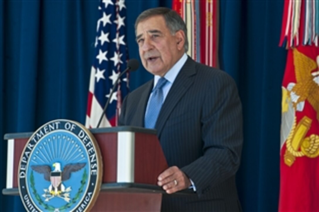 Defense Secretary Leon E. Panetta delivers remarks during a ceremony to recognize the Pentagon's 9/11 employees at the Pentagon, Sept. 11, 2012.
