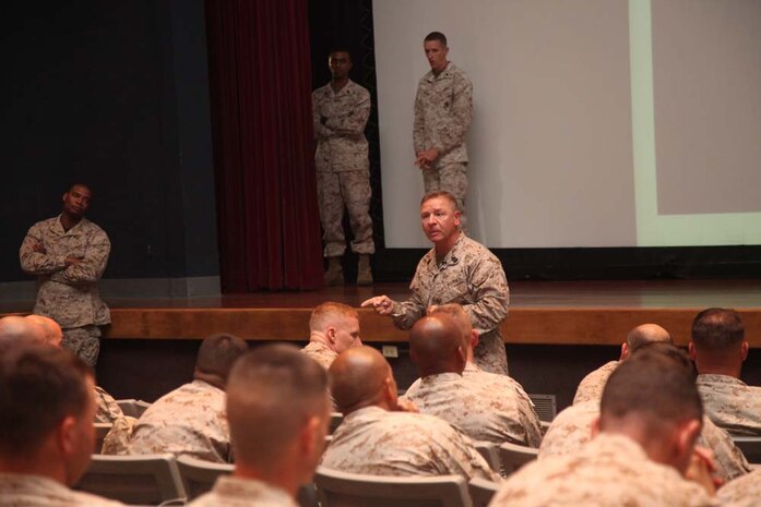 COMMAND TEAM TRAINING CONCERNING SEXUAL ASSAULT PREVENTION AND RESPONSE PROGRAM FOR 1ST MARINE DIVISION SENIOR LEADERSHIP, GIVEN BY MAJGEN BAILEY, R. AND SGTMAJ KUFCHAK, MICHAEL L. ABOARD CP AND 29PALMS.