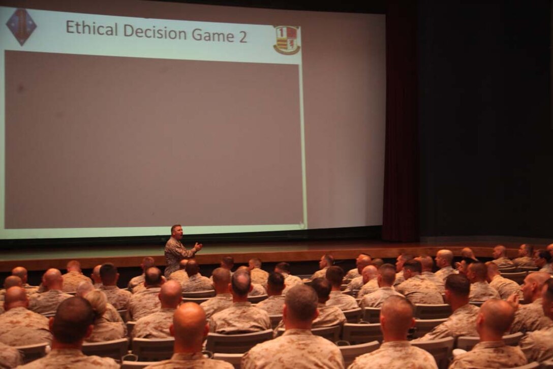 COMMAND TEAM TRAINING CONCERNING SEXUAL ASSAULT PREVENTION AND RESPONSE PROGRAM FOR 1ST MARINE DIVISION SENIOR LEADERSHIP, GIVEN BY MAJGEN BAILEY, R. AND SGTMAJ KUFCHAK, MICHAEL L. ABOARD CP AND 29PALMS.