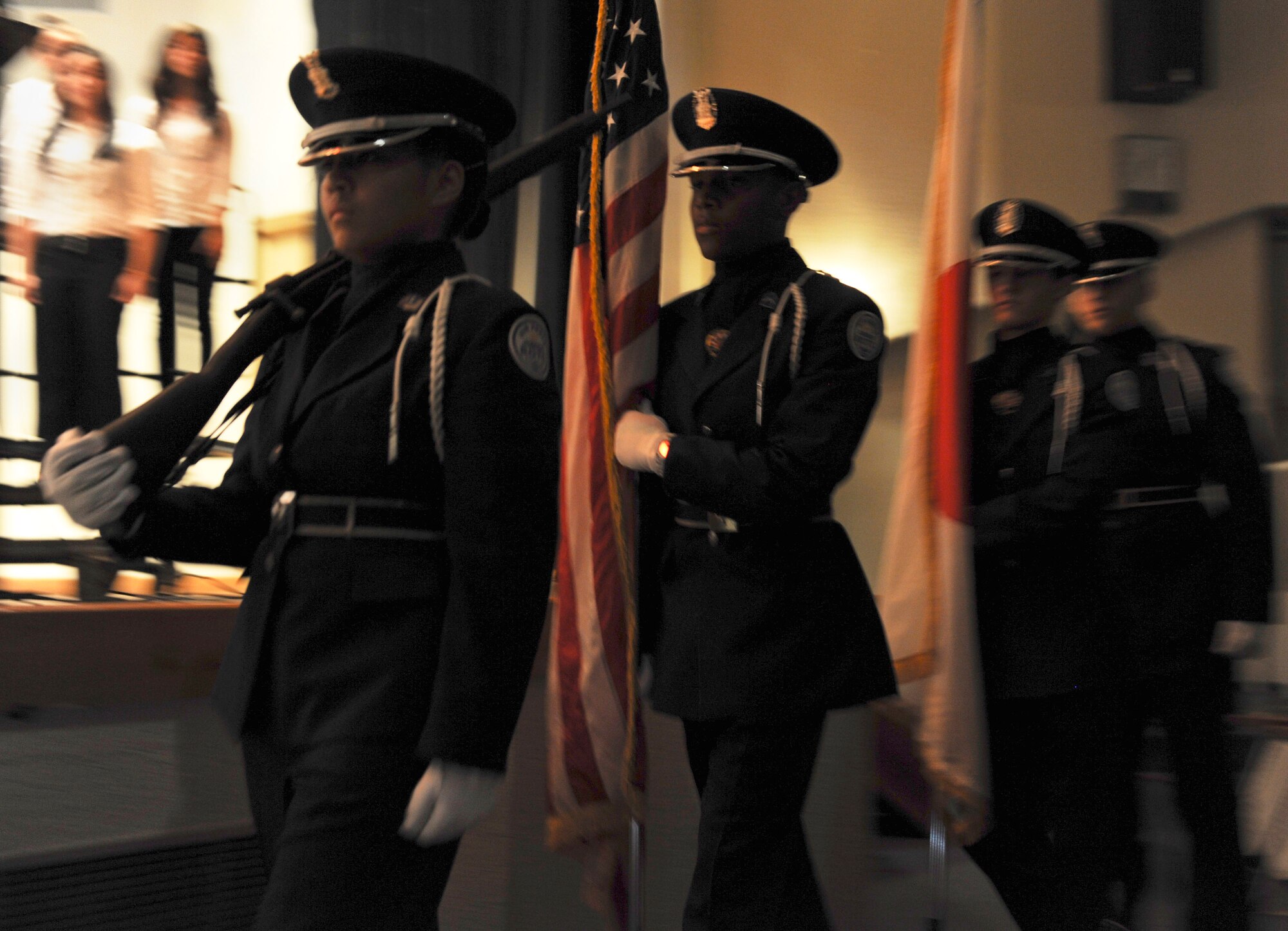 Kadena's Junior ROTC present the colors during Patriot Day at the high school on Kadena Air Base, Japan, Sept. 12, 2012. The students and staff paid tribute to the victims of 9/11 and service members who gave their lives. (U.S. Air Force photo/Airman 1st Class Malia Jenkins)  
