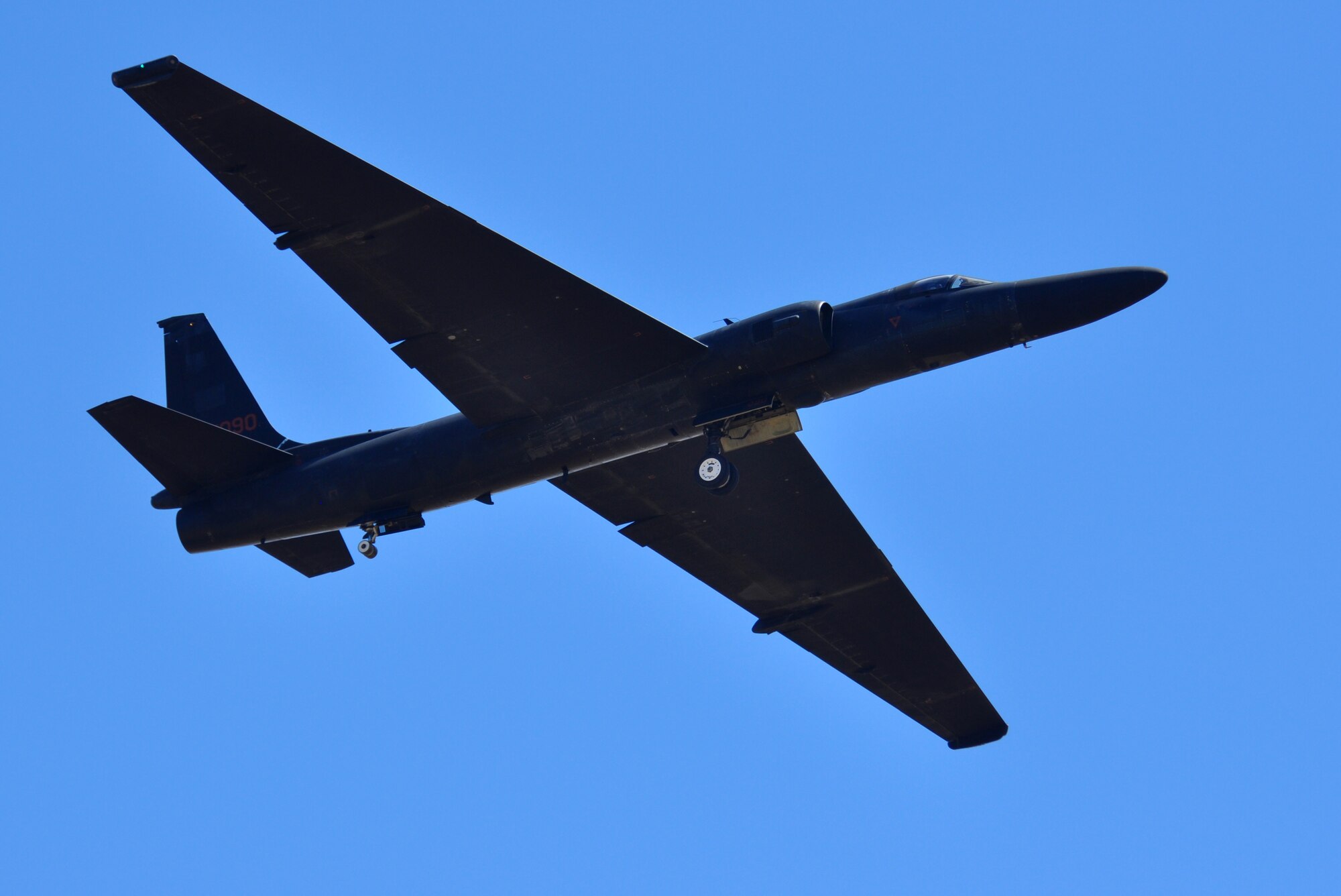 An Air Force U-2 Dragon Lady, Intelligence Reconnaissance and Surveillance aircraft from Beale Air Force Base performs a fly-over during the Capital City Air Show at Mather Airport, Sacramento, Calif., Sept. 8, 2012. The U-2 provides high-altitude, all-weather surveillance and reconnaissance for U.S. and allied forces. (U.S. Air Force photo by Staff Sgt. Robert M. Trujillo)