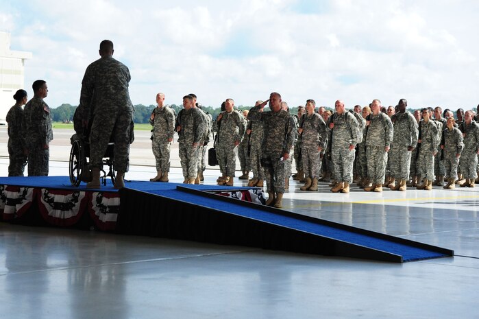 Actor Terry Serpico, who plays LTC Frank Sherwood on the Lifetime drama series Army Wives, renders a salute at Nose Dock 1, June 2, 2012, at Joint Base Charleston - Air Base, S.C. Army Wives tells the story of four women and one man who are brought together by their common bond – they all have military spouses. The series is based on the book "Under the Sabers: The Unwritten Code of Army Wives" by Tanya Biank. Army Wives is produced by ABC Television Studio and The Mark Gordon Company.  (U.S. Air Force photo/ Airman 1st Class Chacarra Walker)