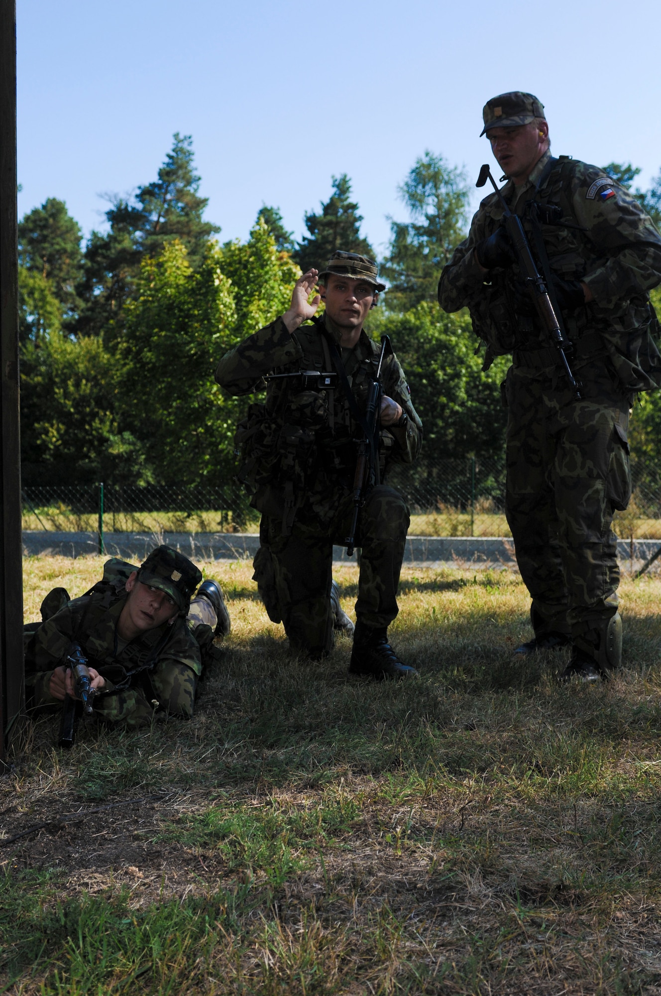 NAMEST AIR BASE, Czech Republic -- Czech Republic air force Lieutenant Jan Talacko, Exercise ground commander, uses information provided by forward air controllers to tell his troops the next location they will have to run and take cover during a forward air control training scenario a part of Ramstein Rover 2012 Sept. 11, here. During this scenario German forward air controllers, who are based out of Baumholder, Germany, communicated with Czech Republic helicopter pilots to establish targets for the ground commander while mitigating risks to civilians and civilian assets. Sixteen NATO member nations are participating in RARO 12 to include: The United States, United Kingdom, Czech Republic, Belgium, Estonia, France, Germany, Greece, Italy, Latvia, the Netherlands, Norway, Poland, Slovakia, Slovenia and Turkey. The 81st Fighter Squadron is participating in the exercise as the United States counterpart to provide close air support for forward air controllers. This squadron often conducts close air support and forward air control missions with the FACs from Baumholder. Each nation's participation in RARO 12 ensures effective employment of airpower in support of alliance or coalition forces while mitigating risks to civilians in contingency operations. (U.S. Air Force photo by Senior Airman Natasha Stannard/Released)
