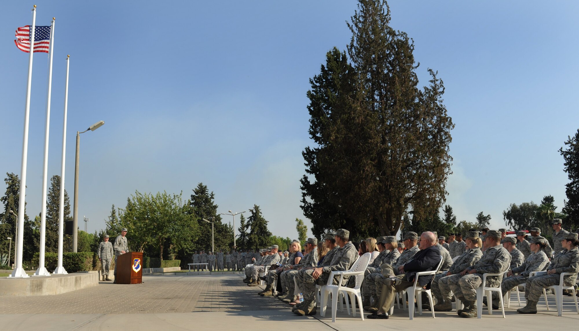 Col. Chris Craige, 39th Air Base Wing commander, addresses Team Incirlik during the 9/11 Retreat Ceremony Sept. 11, 2012, at Incirlik Air Base, Turkey. The event consisted of a flag-lowering ceremony in honor of those who lost their lives during the Sept. 11 terrorist attacks. (U.S. Air Force photo by Senior Airman Anthony Sanchelli/Released)