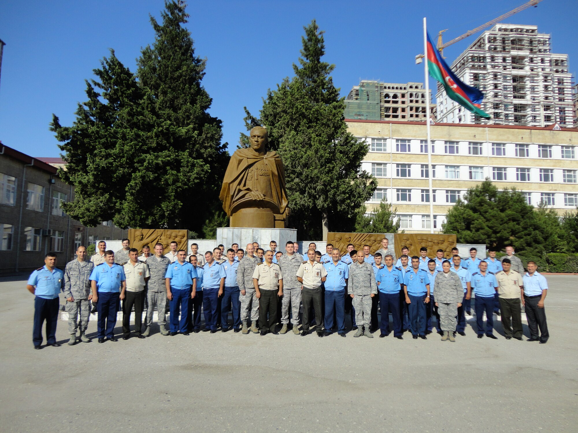 Members of the 435th Contingency Response Group Building Partnership Capacity cell conducted their first initial operating capability mission with Azeri military forces in Azerbaijan Sept. 2 through 8. A traveling contact team of ten journeyed to Baku, Azerbaijan and led an exchange event for airfield management, airspace management, and base communication architecture to aid the Azeris in bolstering their military capability. (U.S. Air Force photo/Staff Sgt. Bryan Carmean)

