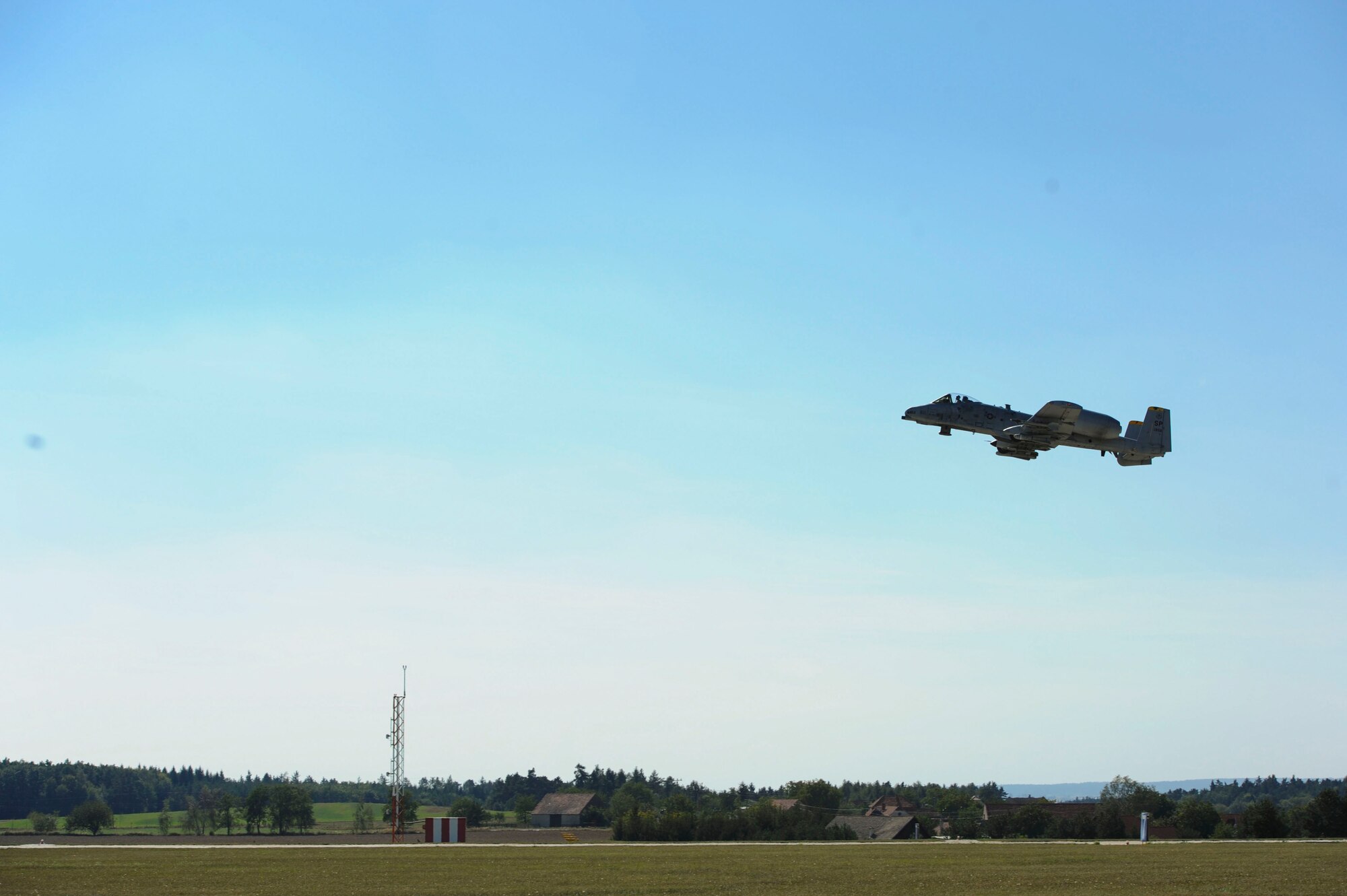 NAMEST AIR BASE, Czech Republic -- An 81st Fighter Squadron A-10 Thunderbolt II takes off for a close air support and forward air control mission Sept. 10, during Ramstein Rover 2012 here. RARO 12 is a NATO partnership building exercise involving more than 16 nations. A-10 Thunderbolt IIs from the 81st FS are participating in the exercise to provide close air support to partnering nations and practice forward air control missions with their NATO allies in international security assistance force realistic scenarios. Participating in exercises like RARO 12 ensures effective employment of airpower in support of alliance or coalition forces while mitigating risks to civilians in contingency operations. (U.S. Air Force photo by Senior Airman Natasha Stannard/Released)