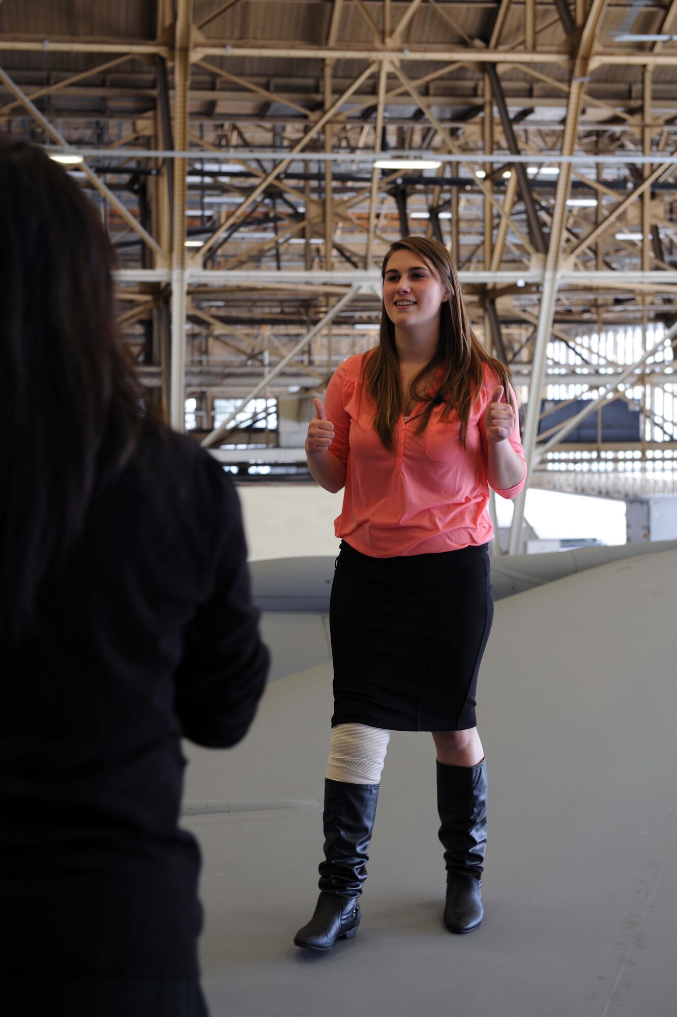 Jessica Davidson, 2012 Lewis and Clark High School graduate from Spokane, Wash., walks on the wing of a KC-135 Stratotanker during her visit at Fairchild Air Force Base, Wash., Sept. 11, 2012. Davidson was invited by the 92nd Air Refueling Wing commander, Col. Brian Newberry, for her work sending care packages to servicemembers deployed to the U.S. military’s Central Command. (U.S. Air Force photo by Senior Airman Benjamin Stratton)