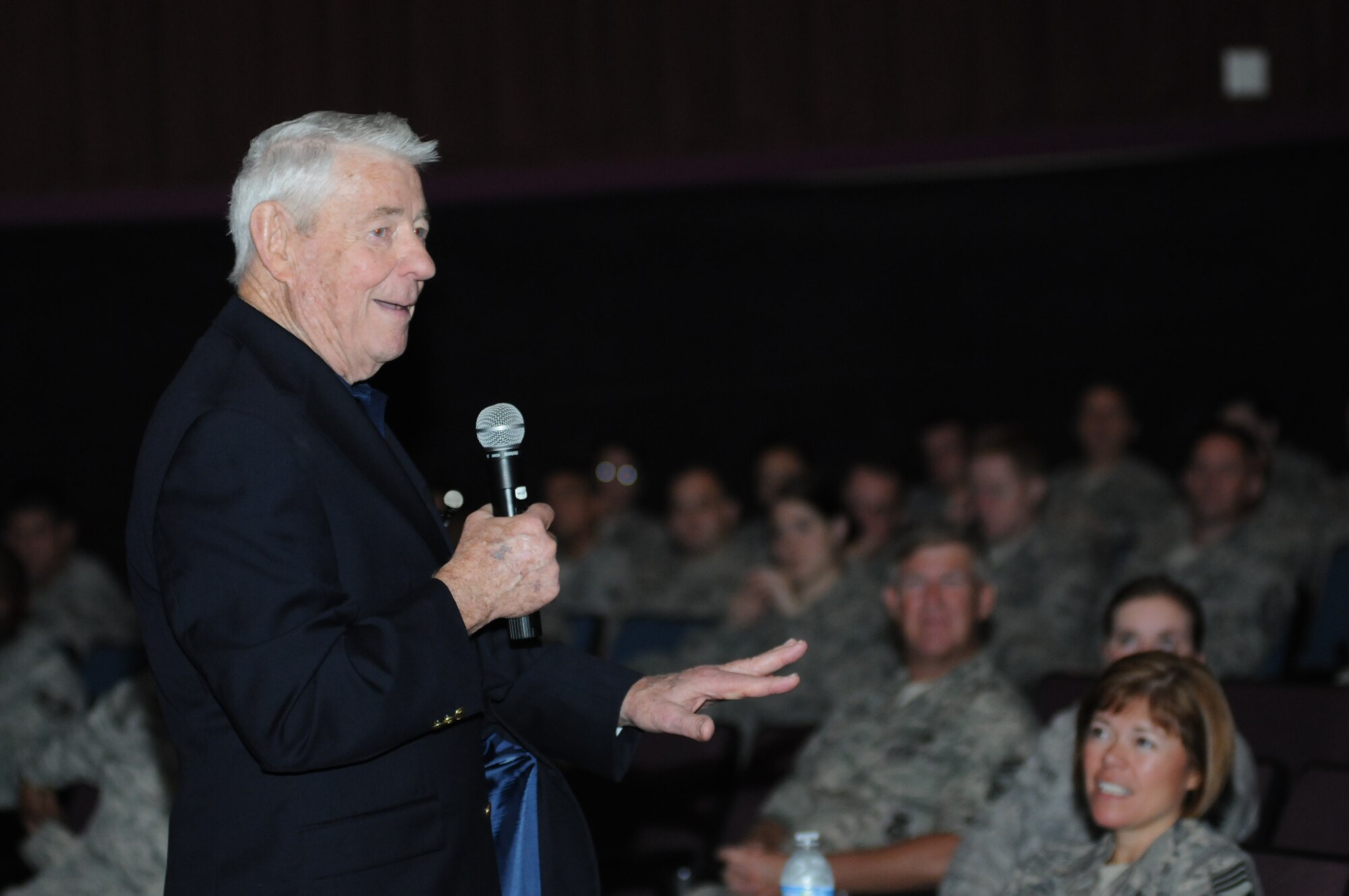 Retired Chief Master Sgt. of the Air Force Robert Gaylor, the fifth CMSAF, speaks to enlisted personnel during an enlisted call Sept. 13, 2012, at the Welch Theater, Keesler Air Force Base, Miss.  During the chief’s visit to Keesler, Sept. 11-13, he also held several other enlisted calls, met with 81st Training Wing leadership, visited the 81st Security Forces Squadron and was the guest speaker at the Mathies NCO Academy graduation ceremony.  (U.S. Air Force photo by Kemberly Groue)
