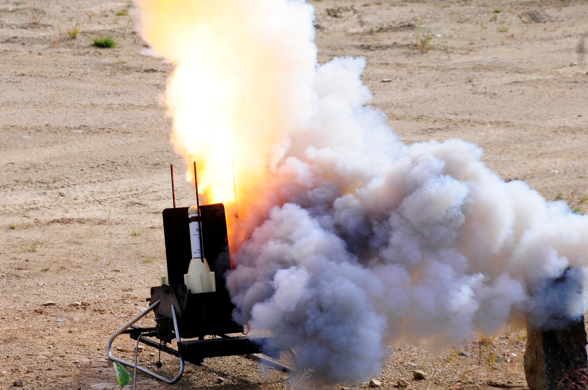 A GTR-18 Smokey Sam launches during an exercise Aug. 17, 2012, Eielson Air Force Base, Alaska. In order to provide realistic threats for pilots participating in exercises, Smokey Sams are used to visually simulate the launch of a surface-to-air missile. (U.S. Air Force photo/Airman 1st Class Zachary Perras)