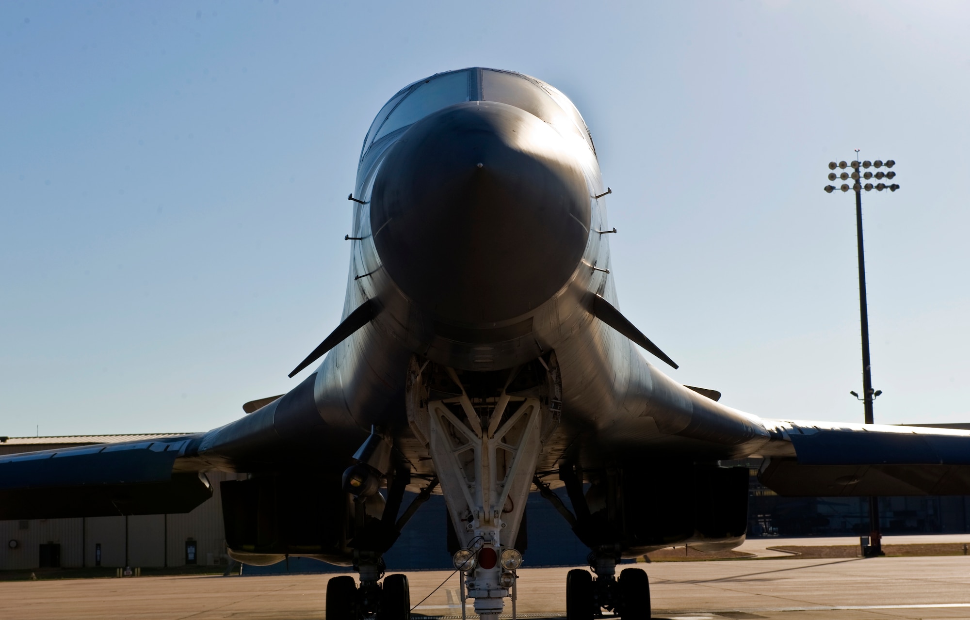 A B-1 Bomber sits on the flightline prior to competing in the 3rd annual Global Strike Challenge Sept. 7, 2012, at Dyess Air Force Base, Texas. The bomber operations portion of the GSC has three main components for aircrews to earn points. The first component is the bomb score. Aircrews are judged on how close bombs are to the targets. The second component is timing control, where aircrews are penalized for every second, early or late, the bomb hits the target. The third component being judged is a real-world combat bombing scenario. (U.S. photo by Airman 1st Class Charles V. Rivezzo/ Released)