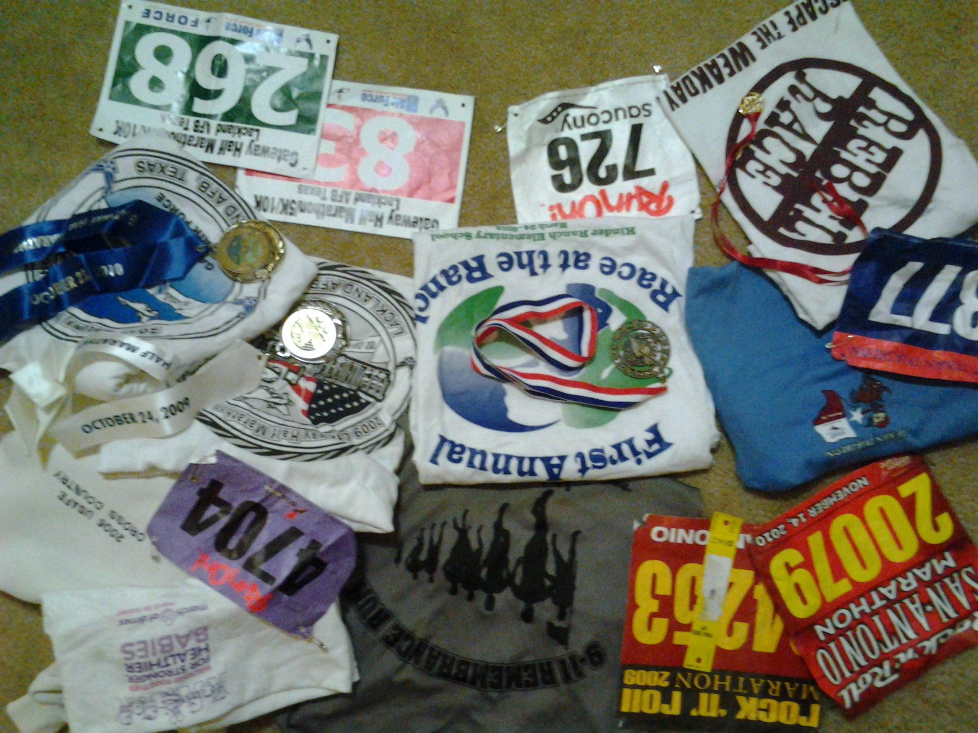 Tech. Sgt. Bernard an Air Force Reserve Technician an emergency management specialist in the 433rd Civil Engineer Squadron has the medals and the shirts indicating that she has participated in numerous charity races since she began racing in 2005. September 15, will be her first time competing in the Air Force Marathon at Wright-Patterson Air Force Base. (Courtesy Photo)