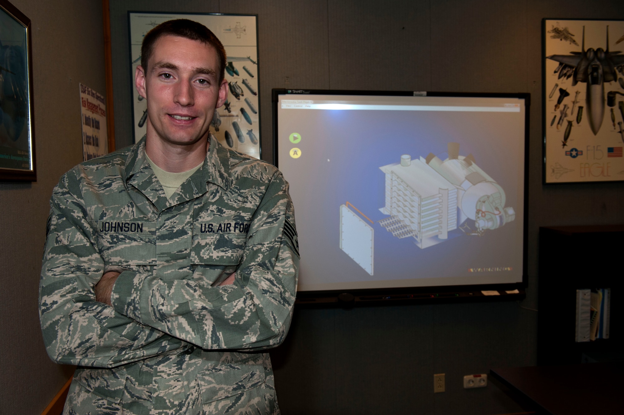 SPANGDAHLEM AIR BASE, Germany -- Staff Sgt. John Johnson, 372nd Training Squadron Detachment 17 aerospace ground equipment instructor, is the Super Saber Performer for the week of Sept. 13-19. (U.S. Air Force photo by Airman 1st Class Gustavo Castillo/Released)