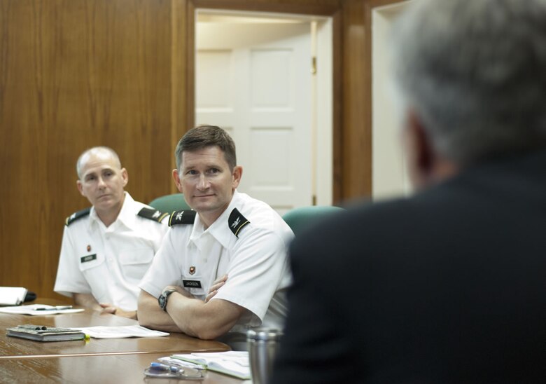 U.S. Army Corps of Engineers leaders Col. Alan Dodd (left), Jacksonville District commander and Col. Ed Jackson, South Atlantic Division commander meet with port authority officials to discuss their commitment to the Jacksonville Harbor Deepening Study.