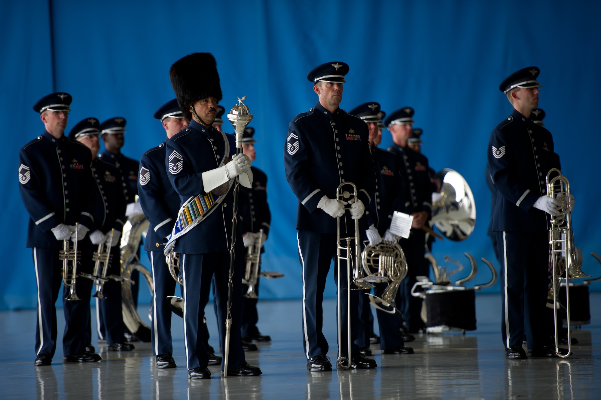 The United States Air Force Band participates in the dignified transfer of remains for J. Christopher Stevens, U.S. ambassador to Libya, and three other Americans, Sept. 14, 2012, at Joint Base Andrews, Md. The U.S. State Department held a ceremony on base to honor the Americans who gave their lives in service to their country. (U.S. Air Force photo by Senior Airman Perry Aston) 