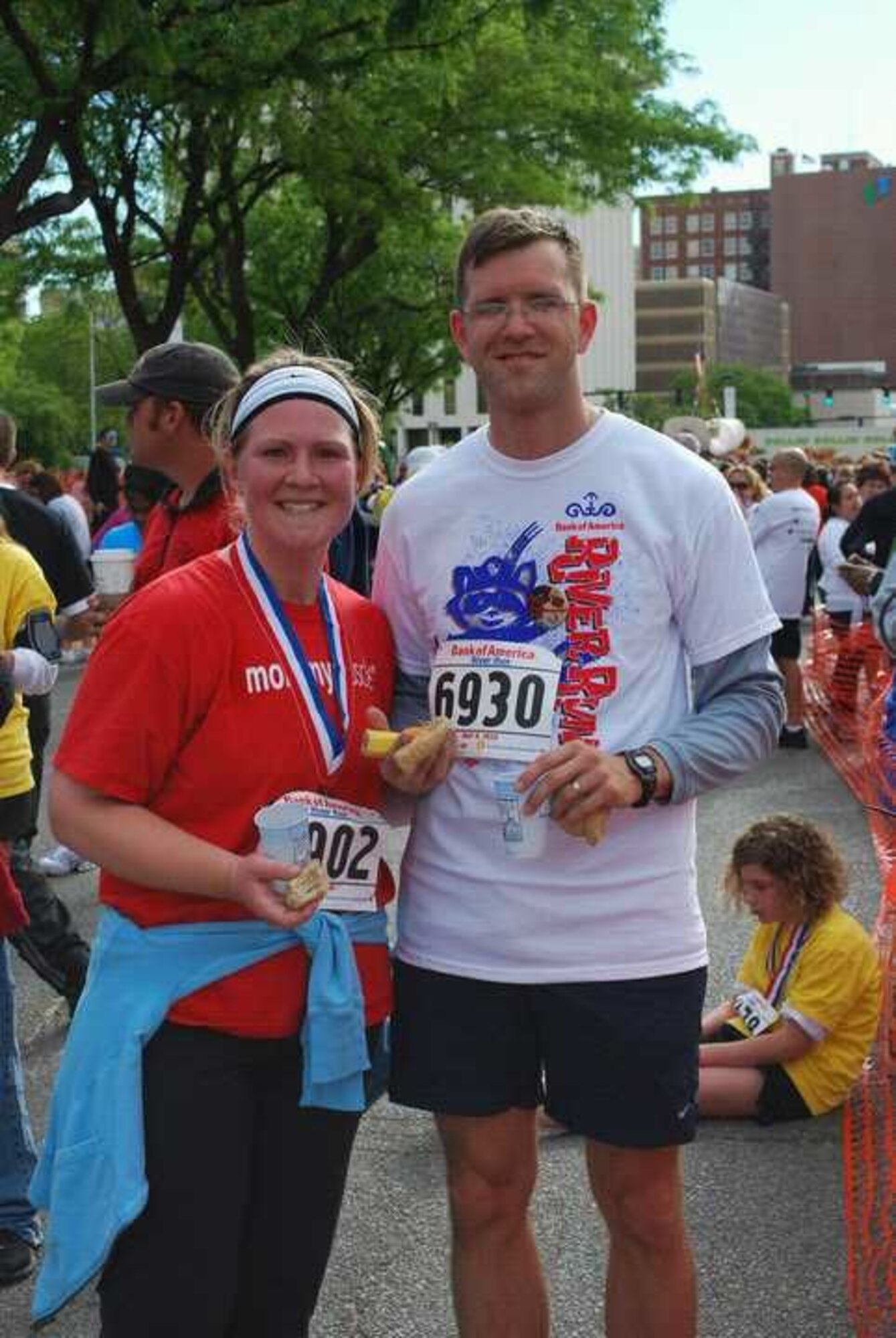 Melanie Truschinski and Maj. Ryan Truschinski, 618th Air and Space Operations Center (Tanker Airlift Control Center) Special Missions Division deputy chief, ran their first 10K on the day of their fifth wedding anniversary in 2009. Three years later, their first half marathon will be the Air Force Half Marathon, Sept. 15, 2012, at Wright-Patterson Air Force Base, Ohio. "Team Ski", as they dub themselves, has used running to strengthen their relationship. (Courtesy photo)