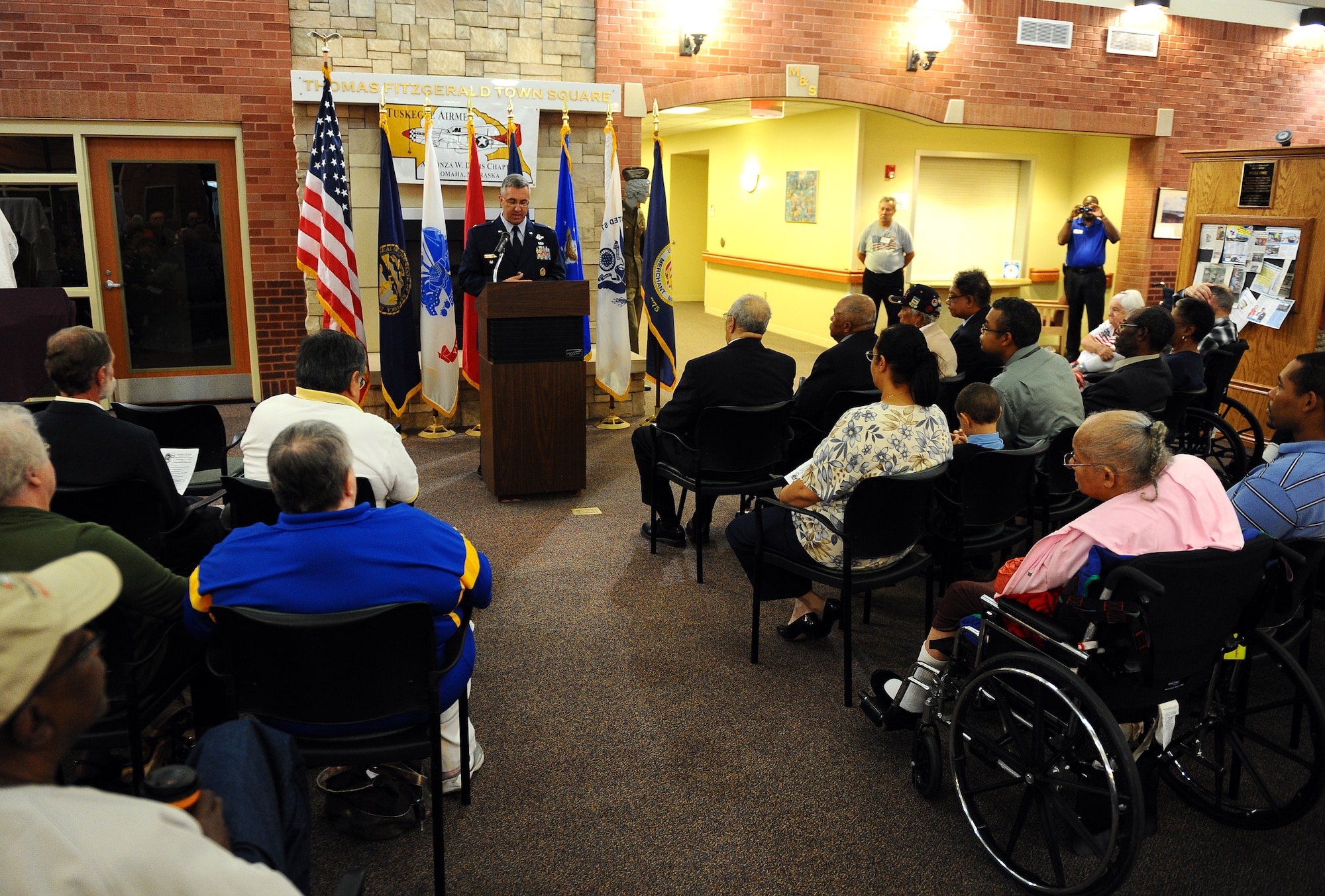 U.S. Air Force Col. Hans Palaoro, vice commander of the 55th Wing, was the keynote speaker for the Harrison Tull Dr. dedication held at the Eastern Nebraska Veterans Home Bellevue, Neb., Sept. 13.  The late Air Force Lt. Col. Harrison Tull was both part of the Tuskegee Airmen and the 55th Wing Hall of Fame. (U.S. Air Force photo by Josh Plueger/Released)