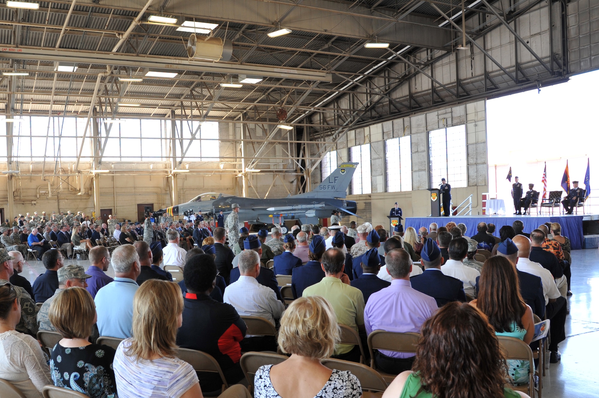 The 56th Fighter Wing change-of-command ceremony was Wednesday in Hangar 913. Brig. Gen. JD Harris relinquished command to Brig. Gen. Michael Rothstein. (U.S. Air Force photo by Senior Airman Sandra Welch)