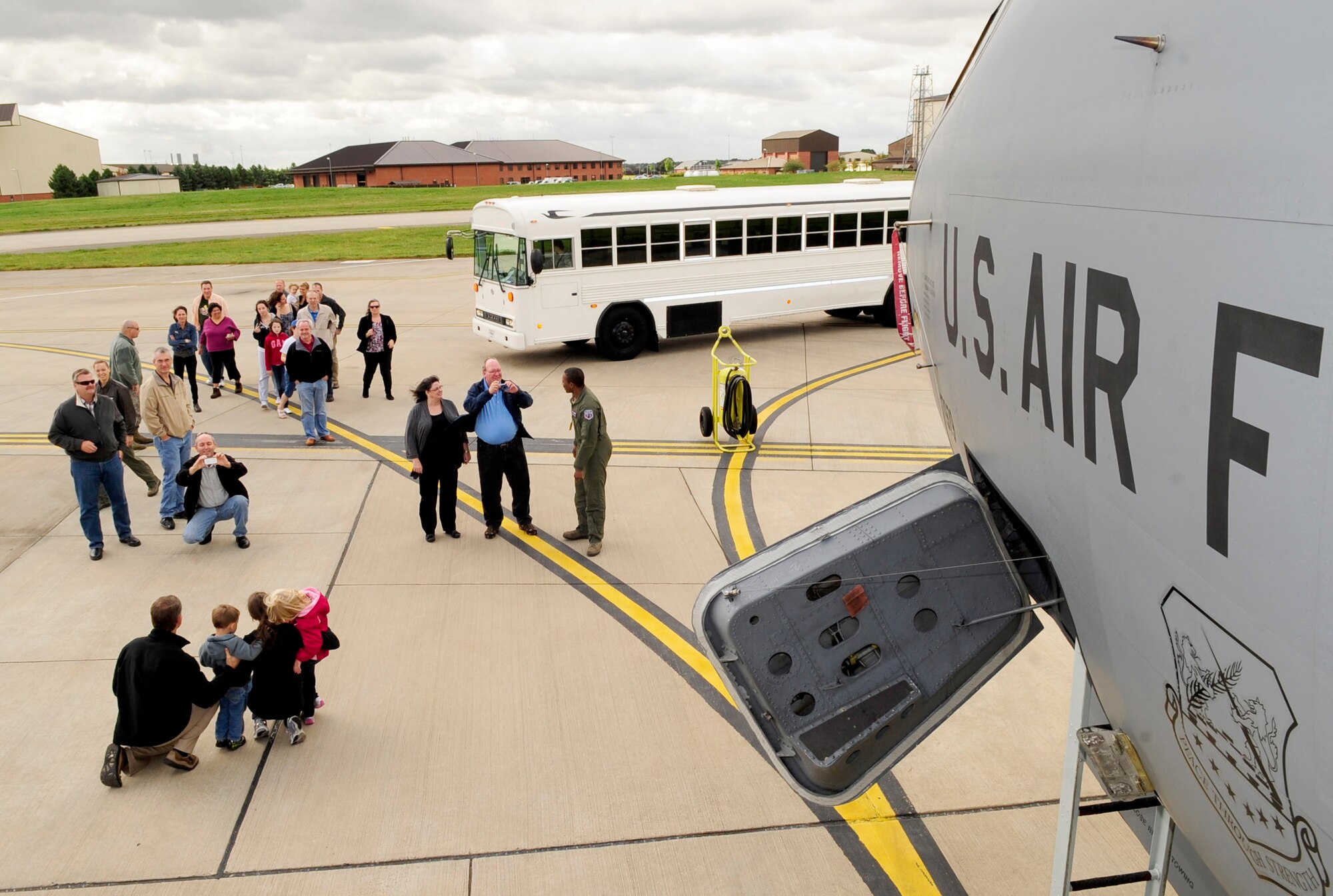 RAF MILDENHALL, England – Former members of the 351st Air Refueling Squadron tour a KC-135 Stratotanker during a base tour, Sept. 14, 2012, at RAF Mildenhall. The former members of the squadron were given a tour of the base to celebrate their 20 year reunion. (U.S. Air Force photo/Senior Airman Ethan Morgan)     