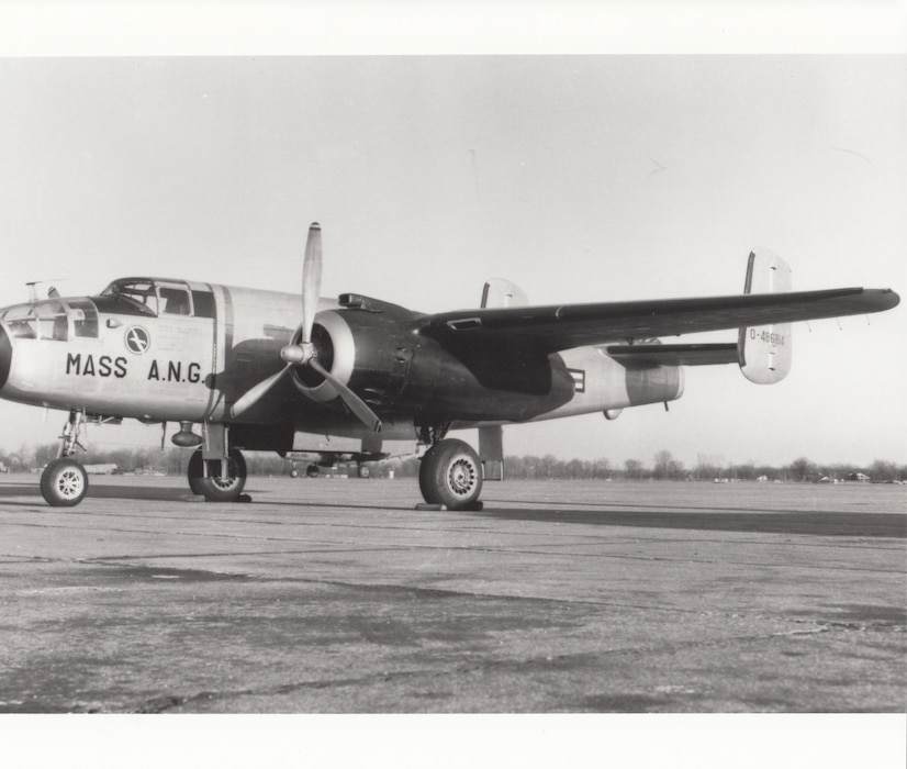 A TB-25K Mitchell of the 101st Fighter Interceptor Squadron, Massachusetts Air National Guard, January 1958. Flying units used these world War II-surplus aircraft for training and utility missions.