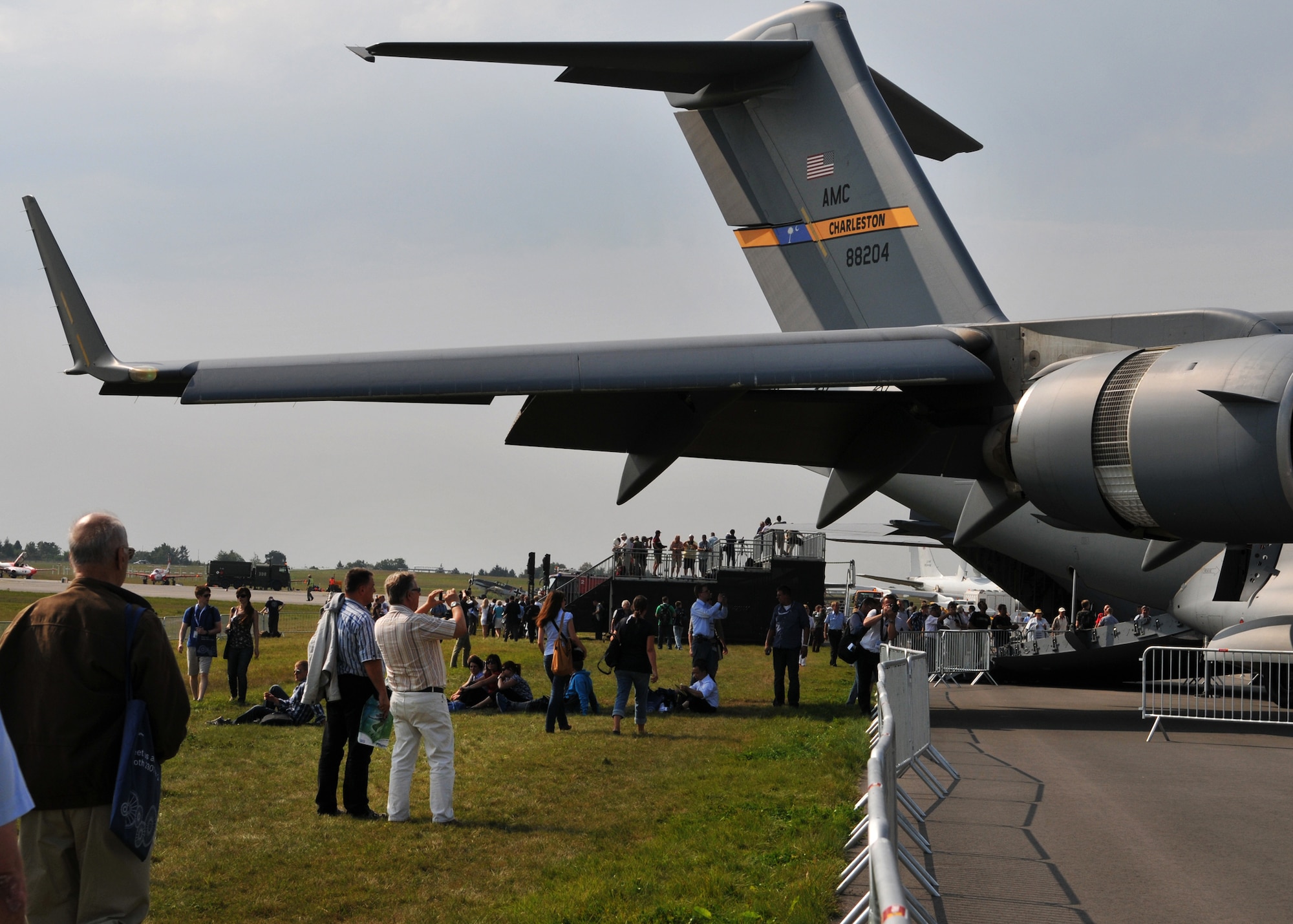 BERLIN - Trade show patrons from across the world visited the Berlin Air Show, commonly known as ILA 2012, to view more than 300 aircraft to include a U.S. Air Force C-17 Globemaster III from Charleston AFB, N.C. here Sept. 11. ILA 2012 is an international event hosted by Germany.  More than 50 U.S. military personnel from bases in Europe and the United States were on site to showcase the various U.S. military aircraft and equipment on display. The U.S. aircraft featured at ILA 2012 were the UH-60 Black Hawk, UH-72A Lakota, F-16C Fighting Falcon, C-17 Globemaster III, and C-130 Hercules. (U.S. Air Force photo/Staff Sgt. Tabitha Lee)