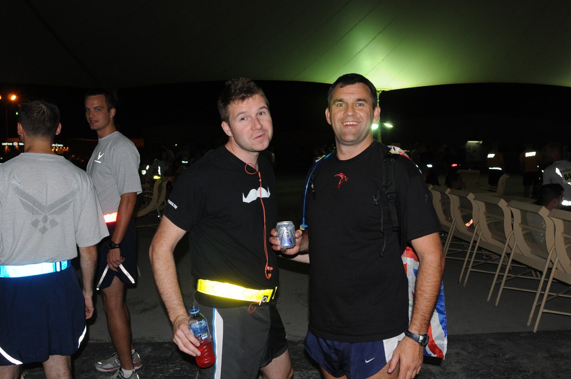 Service members from the Air Force, Army, Navy, Marines and Coalition
Partners participated in a satellite Air Force 10k and Half Marathon, held at
the 379th Air Expeditionary Wing in Southwest Asia, Sept. 15, 2012.  The
race was held to provide deployed service members an opportunity to remotely
participate in the sold out Air Force Marathon held at Wright-Patterson Air
Force Base, Ohio.  More than 500 people participated in the race held here. (U.S. Air Force photo/Captain Craig Carper)

