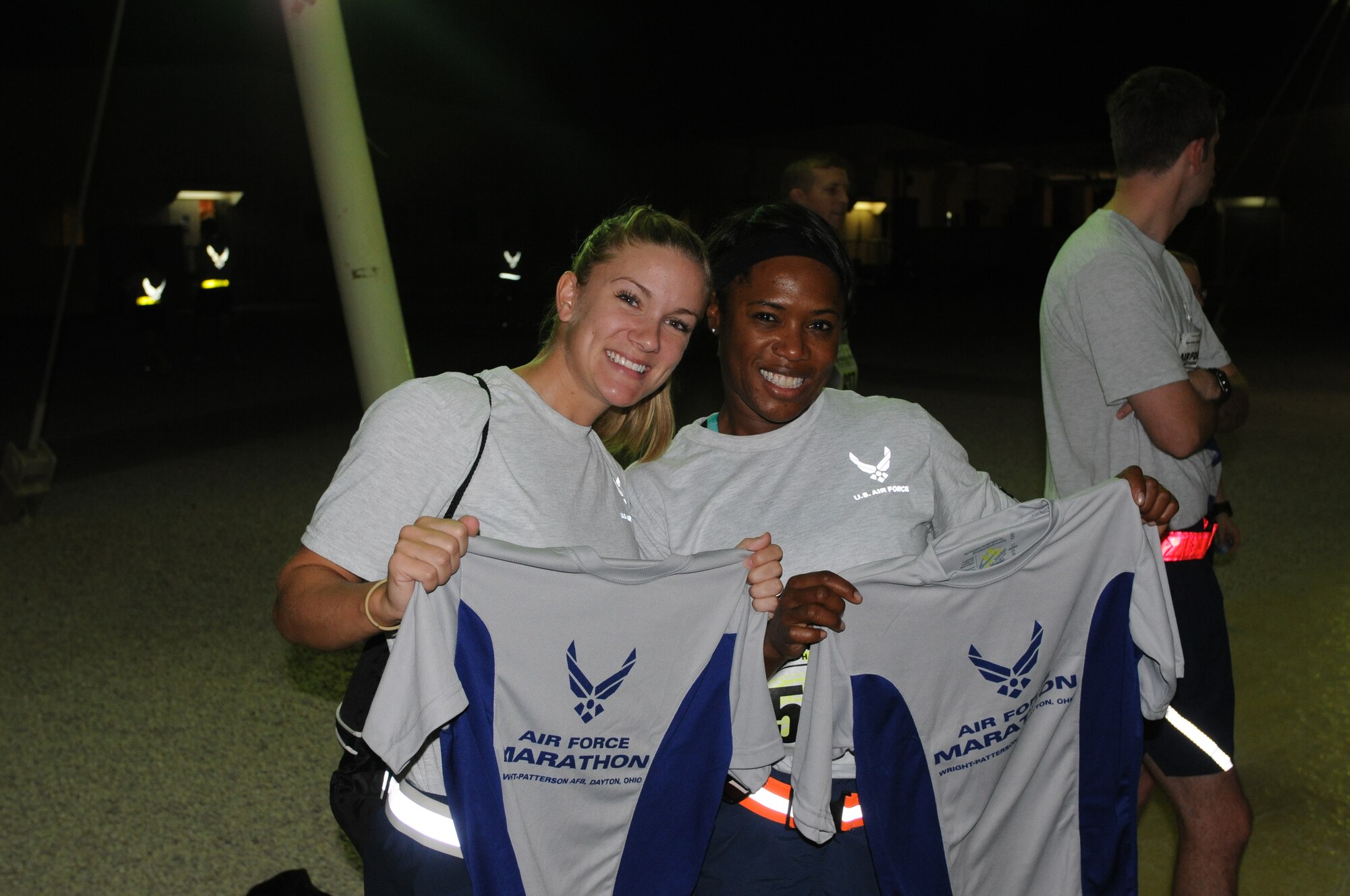 Service members from the Air Force, Army, Navy, Marines and Coalition
Partners participated in a satellite Air Force 10k and Half Marathon, held at
the 379th Air Expeditionary Wing in Southwest Asia, Sept. 15, 2012.  The
race was held to provide deployed service members an opportunity to remotely
participate in the sold out Air Force Marathon held at Wright-Patterson Air
Force Base, Ohio.  More than 500 people participated in the race held here. (U.S. Air Force photo/Captain Craig Carper)

