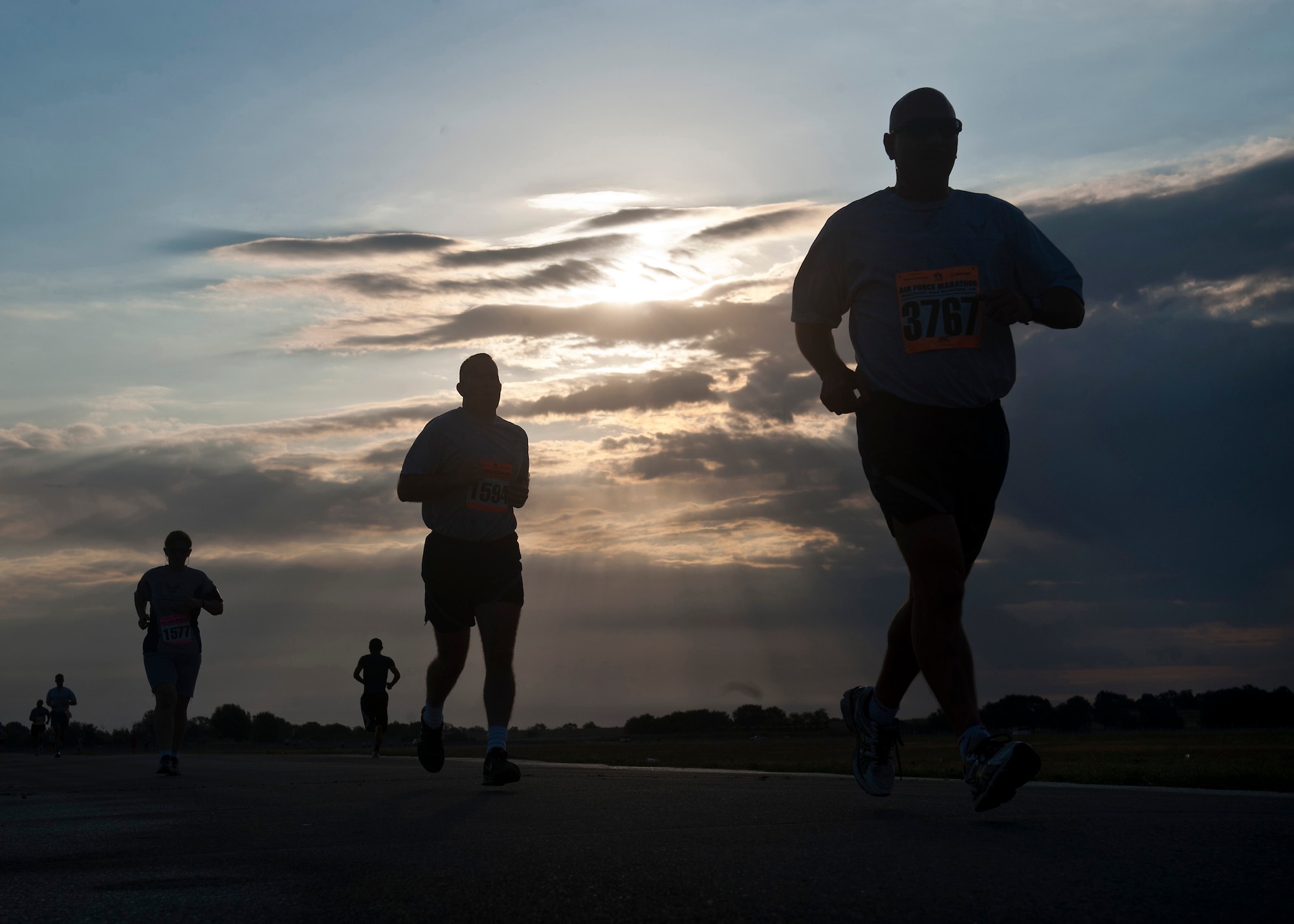Participants run during the Air Force Marathon at the Transit Center at Manas, Kyrgyzstan, Sept. 15, 2012. The participants were able to run a 10k, half- or full marathon race. (U.S. Air Force photo/Senior Airman Brett Clashman)