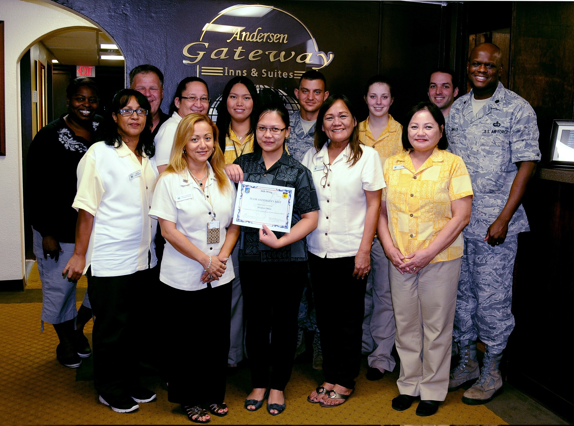 ANDERSEN AIR FORCE BASE, Guam -- Kristine Dizon, 36th Wing Force Support Squadron lodging reservationist, was awarded Team Andersen’s Best Sept. 13. Andersen's Best is a recognition program which highlights a top performer from the 36th Wing. Each week, supervisors nominate a member of their team for outstanding performance and the wing commander presents the selected Airman/civilian with an award. To nominate your Airman/civilian for Andersen's Best, contact your unit chief or superintendent explaining their accomplishments. (U.S. Air Force photo by Airman 1st Class Mariah Haddenham/Released)
