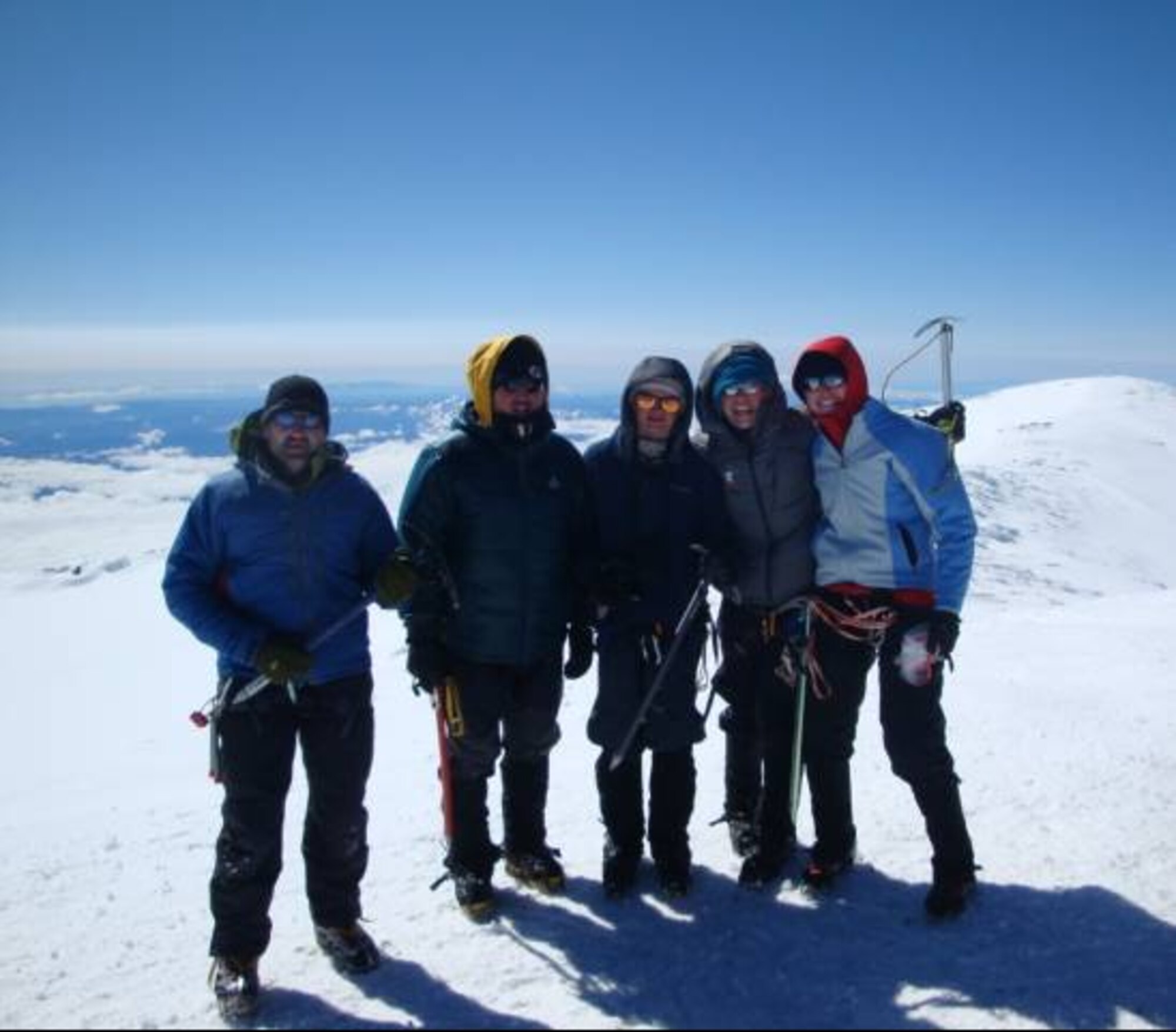 Capt. Rebecca Bissette, 618th Air and Space Operations Center (Tanker Airlift Control Center) executive officer, and her group of climbers composed of people she met throughout her Air Force career, climb 14,410 feet to the top of Mount Rainier to celebrate Bissette’s birthday. Mount Rainier is one of the most difficult mountains in the United States and one of the most dangerous volcanoes in the world. (Courtesy photo)