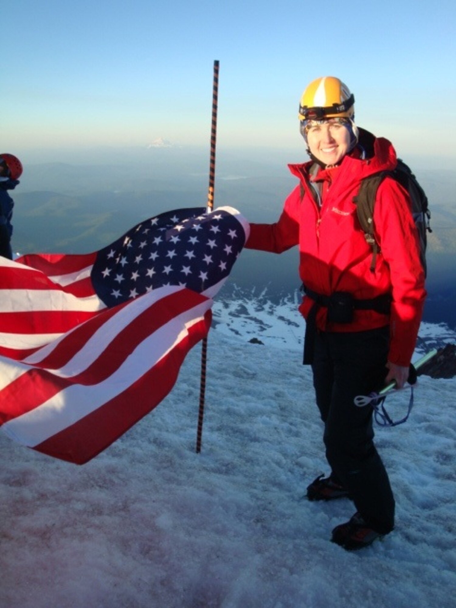 Capt. Rebecca Bissette, 618th Air and Space Operations Center (Tanker Airlift Control Center) executive officer, climbed to the top of Mount Hood to train for Mount Rainier. Bissette has been mountaineering since 2003. (Courtesy photo)