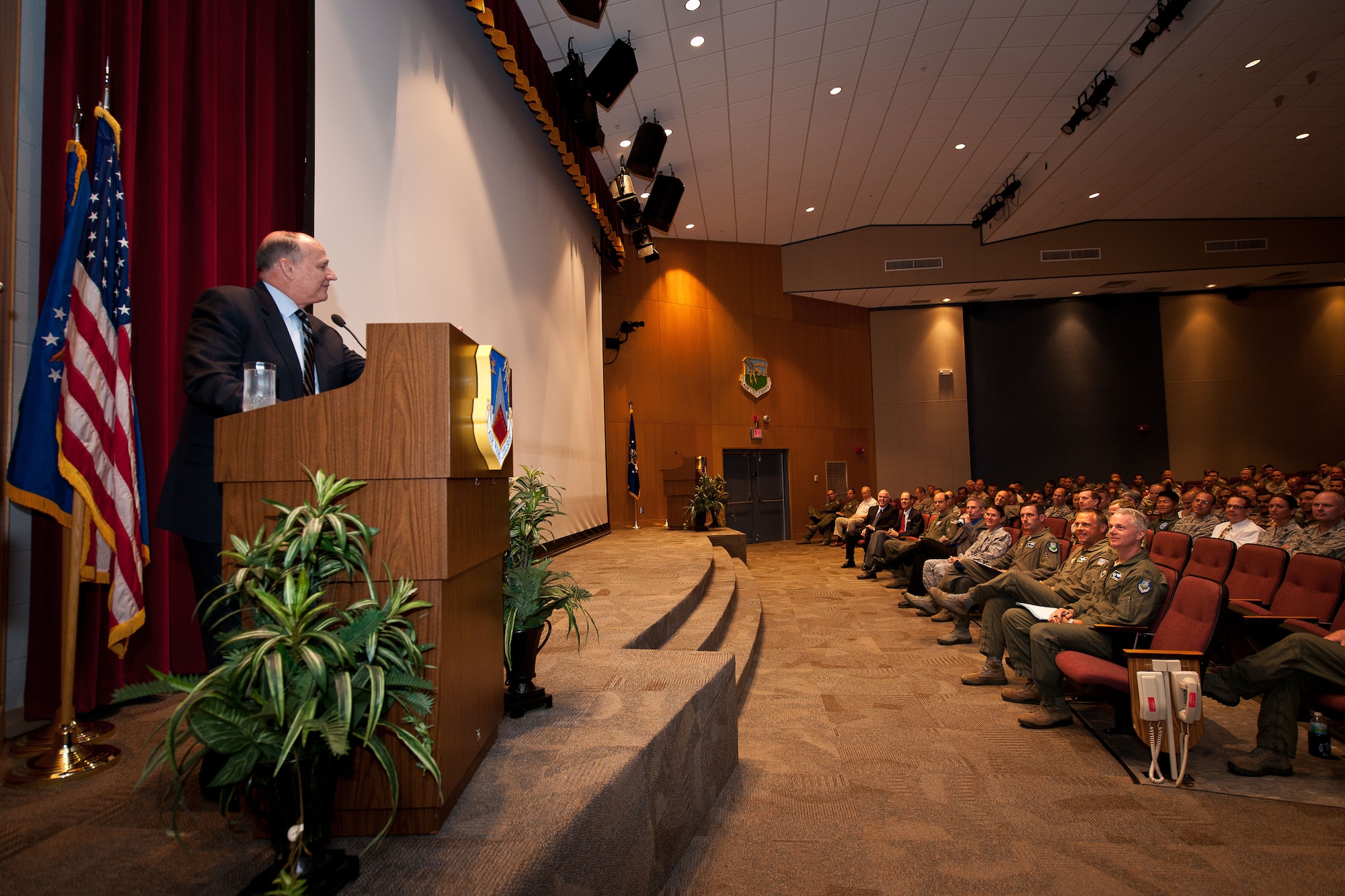 General (Ret.) Gregory Martin speaks to Air War College Class 2013 Wednesday 5 Sept. 2012 in Jones Auditorium. (U.S.Air Force Photo by Donna L. Burnett)