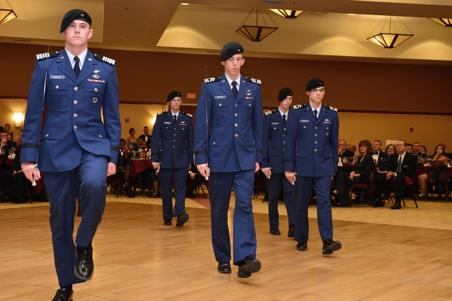 The Air Force Academy Saber Team performs during the intermission of the Air Force Ball at the Civic Center in Clovis, N.M., Sept. 15, 2012. The Air Force Ball is an annual Air Force-wide tradition to celebrate the heritage and history of the Air Force.( U.S. Air Force photo/Airman 1st Class Eboni Reece)