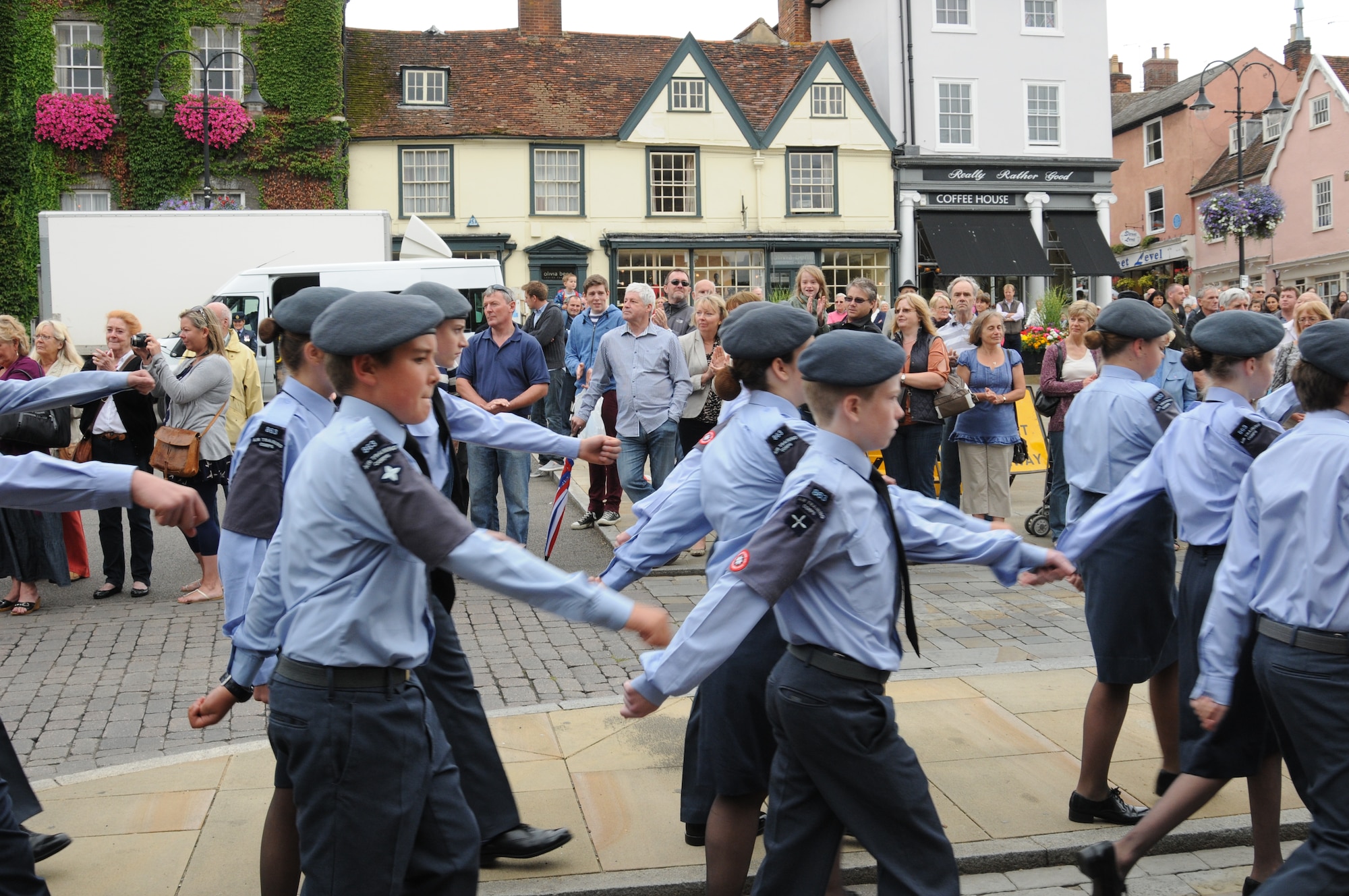 Air Training Corps Cadets from 301 Squadron (Bury St. Edmunds) march during the Battle of Britain Commemoration Parade in Bury St. Edmunds, England, Sept. 16, 2012. The Battle of Britain was the first major campaign to be fought entirely by air forces and resulted in a decisive British victory over Germany; a crucial turning point in World War II. (U.S. Air Force photo/Tech. Sgt. Neal X. Joiner)