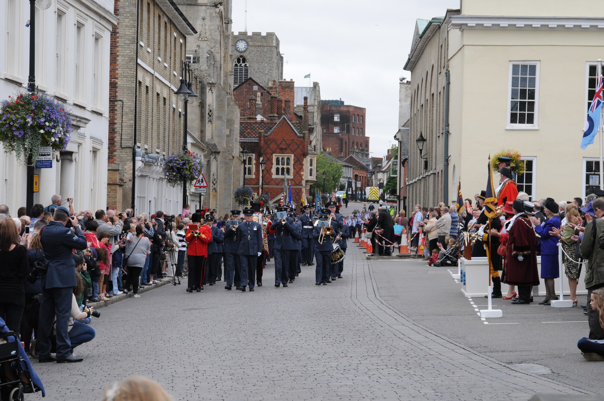 Royal Air Force Airmen march during the Battle of Britain Commemoration Parade in Bury St. Edmunds, England, Sept. 16, 2012. The Battle of Britain was the first major campaign to be fought entirely by air forces and resulted in a decisive British victory over Germany; a crucial turning point in World War II. (U.S. Air Force photo/Tech. Sgt. Neal X. Joiner)