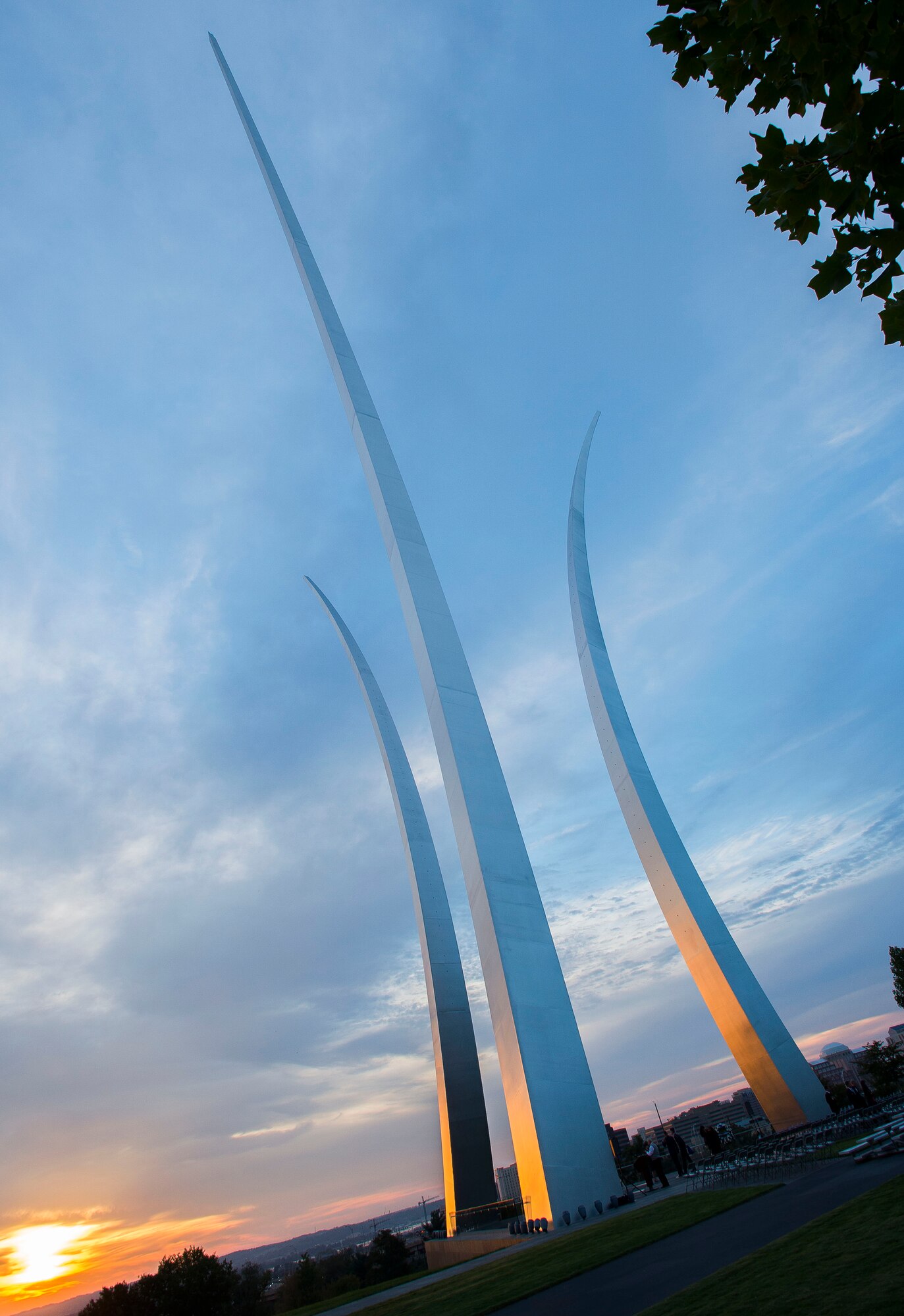 Early morning light at the Air Force Memorial in Arlington, Va., Sept. 16, 2012, set the scene for a the Air Force Association's annual wreath laying ceremony commemorating AFA members who died in the last year. (U.S. Air Force photo/Jim Varhegyi)