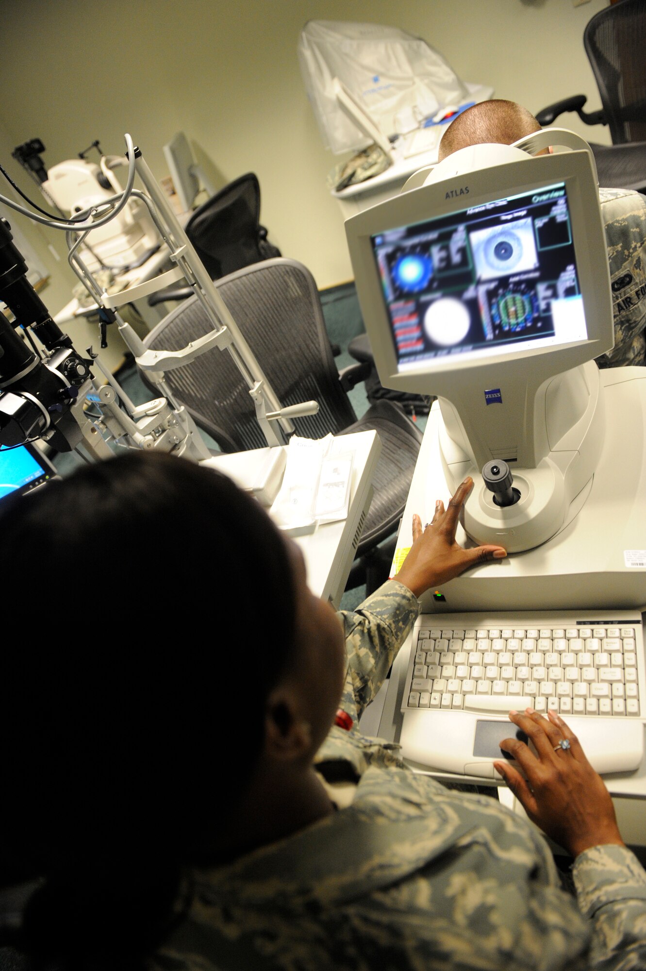Staff Sgt. Shirley Taylor, 86th Medical Group aerospace optometry technician, graphs an image of a patients eye at the Ramstein Clinic Ramstein Air Base, Germany, Sept. 12, 2012. Members of the Ramstein Optometry Clinic key in on their patient’s needs, ensuring they receive the right care. (U.S. Air Force photo/ Senior Airman Aaron-Forrest Wainwright)