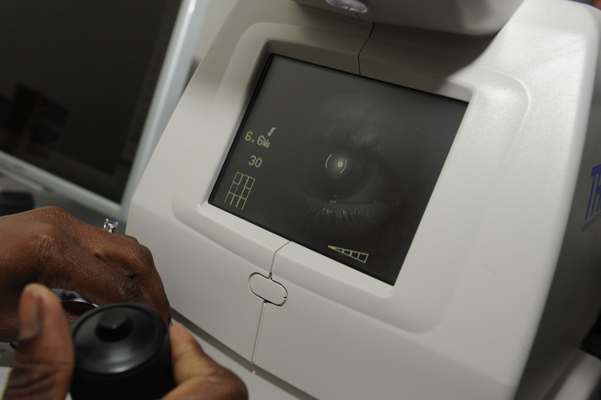 Staff Sgt. Shirley Taylor, 86th Medical Group optometry fight technician, takes a photo of a patients eye at the Optometry Clinic Ramstein Air Base, Germany, Sept. 12 2012. Members of the Ramstein Optometry Clinic key in on their patient’s needs, ensuring they receive the right care. (U.S. Air Force photo/ Senior Airman Aaron-Forrest Wainwright)