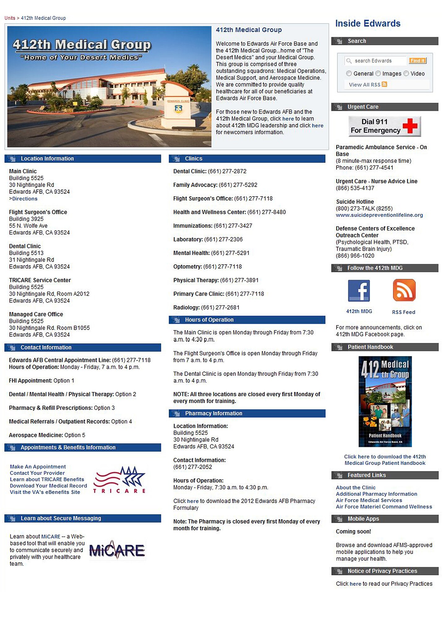 Graphic of the new Web page for the 412th Medical Group. (U.S. Air Force graphic by Jet Fabara)