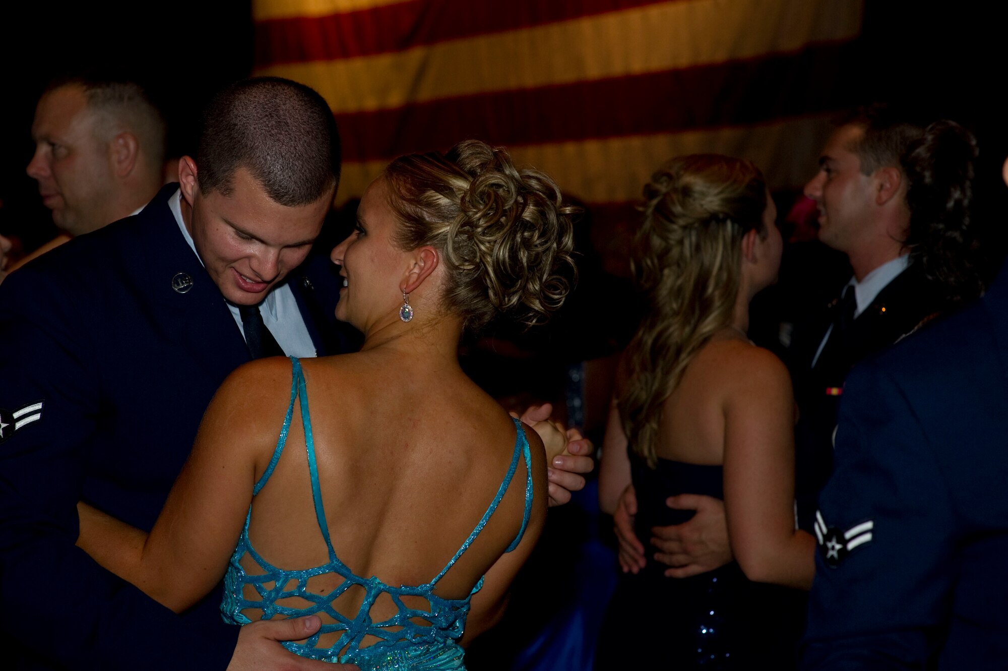Airmen and their guests party on the dance floor while at the inaugural Hurlburt Ball at the Emerald Coast Conference Center on Okaloosa Island, Fla., Sept. 14, 2012. More than 1,200 Airmen attended the event, themed "Reflecting on Our Past, Sustaining Our Future." (U.S. Air Force photo / Tech. Sgt. Vanessa Valentine)