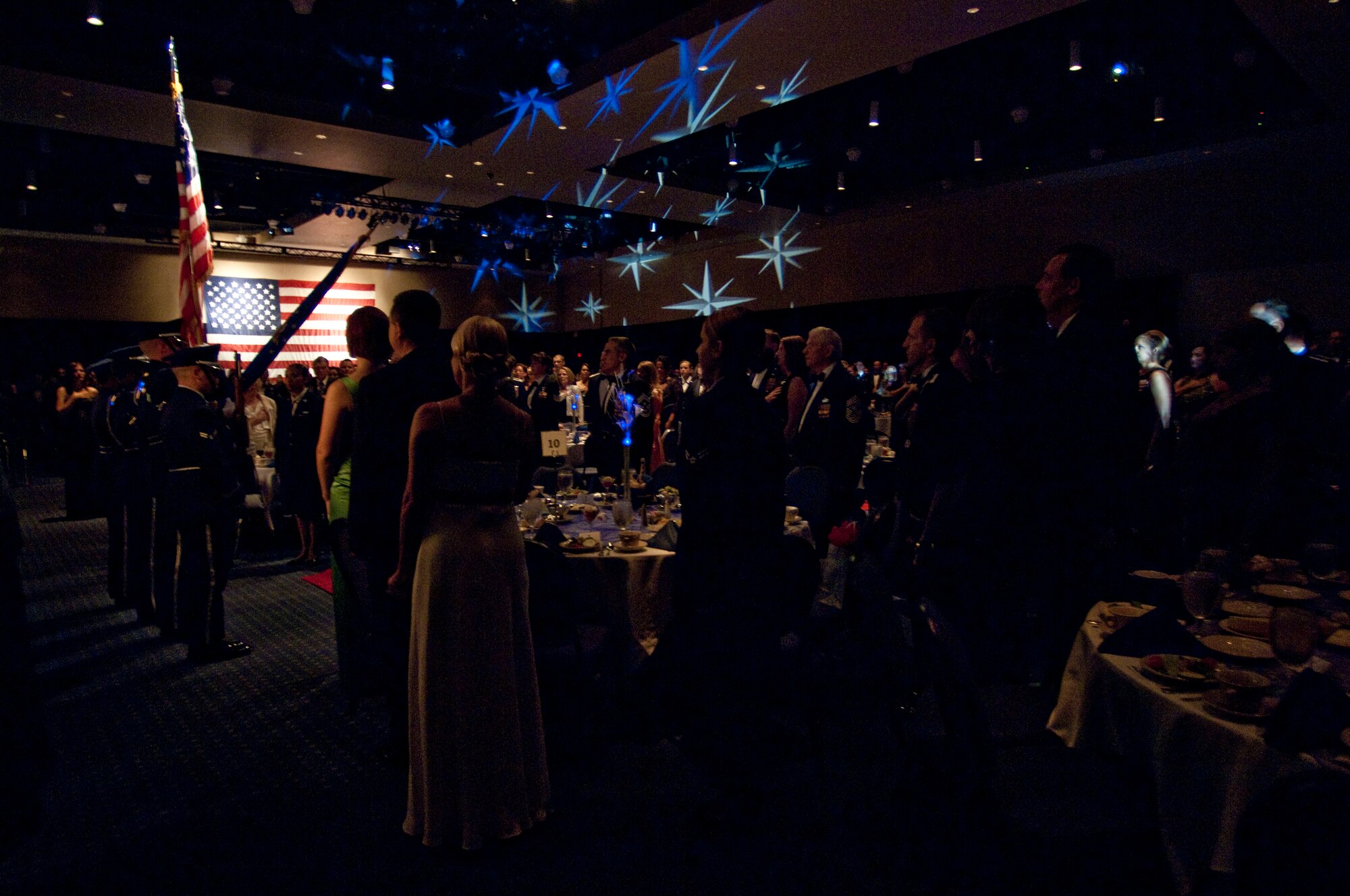 Members of the Hurlburt Field Honor Guard present the colors during the inaugural Hurlburt Ball at the Emerald Coast Conference Center on Okaloosa Island, Fla., Sept. 14, 2012. The ball's theme was "Reflecting on our Past, Sustaining our Future." (U.S. Air Force photo / Tech. Sgt. Vanessa Valentine)